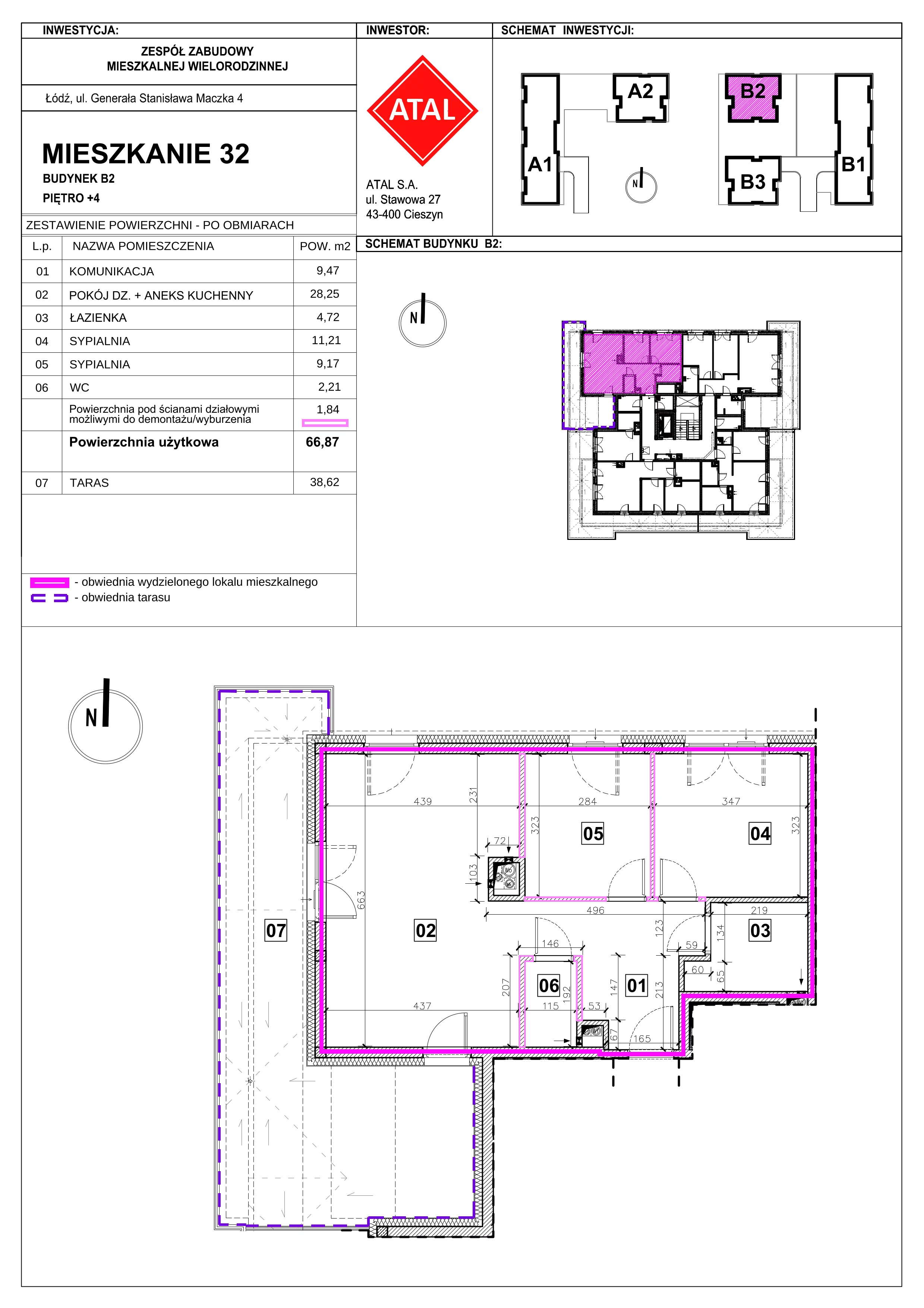 3 pokoje, mieszkanie 66,87 m², piętro 4, oferta nr B2_4_4, Nowe Miasto Polesie IV, Łódź, Polesie, Lublinek-Pienista, ul. Pienista