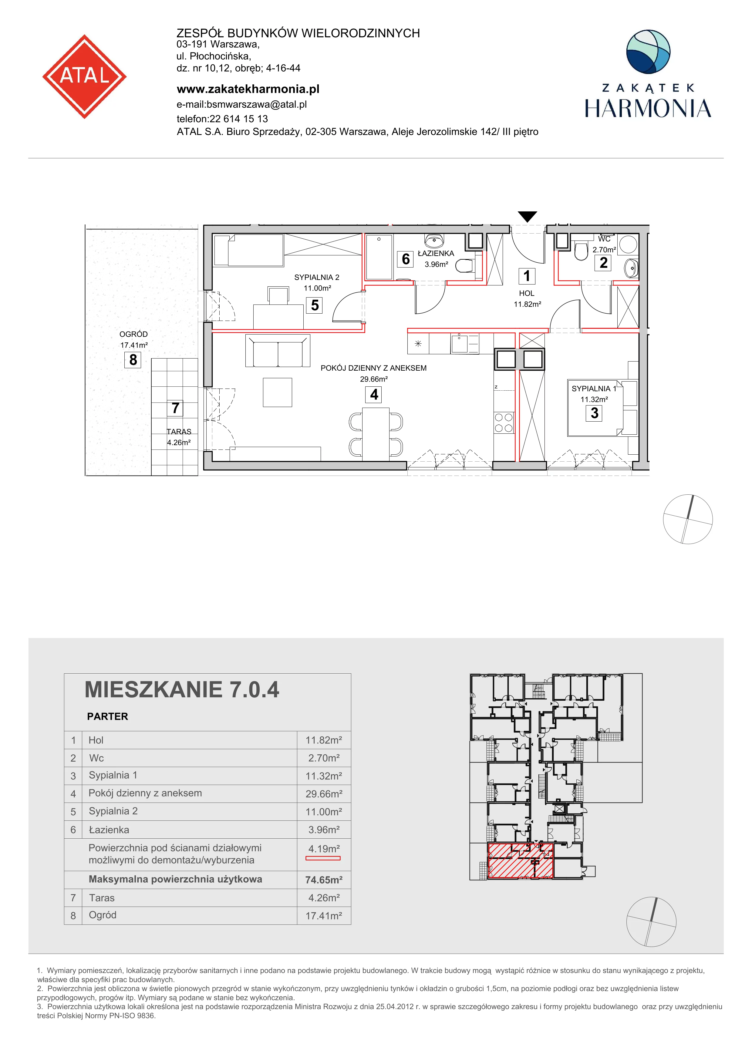 Mieszkanie 74,65 m², parter, oferta nr 7-0-4, Zakątek Harmonia II, Warszawa, Białołęka, Szamocin, ul. Płochocińska