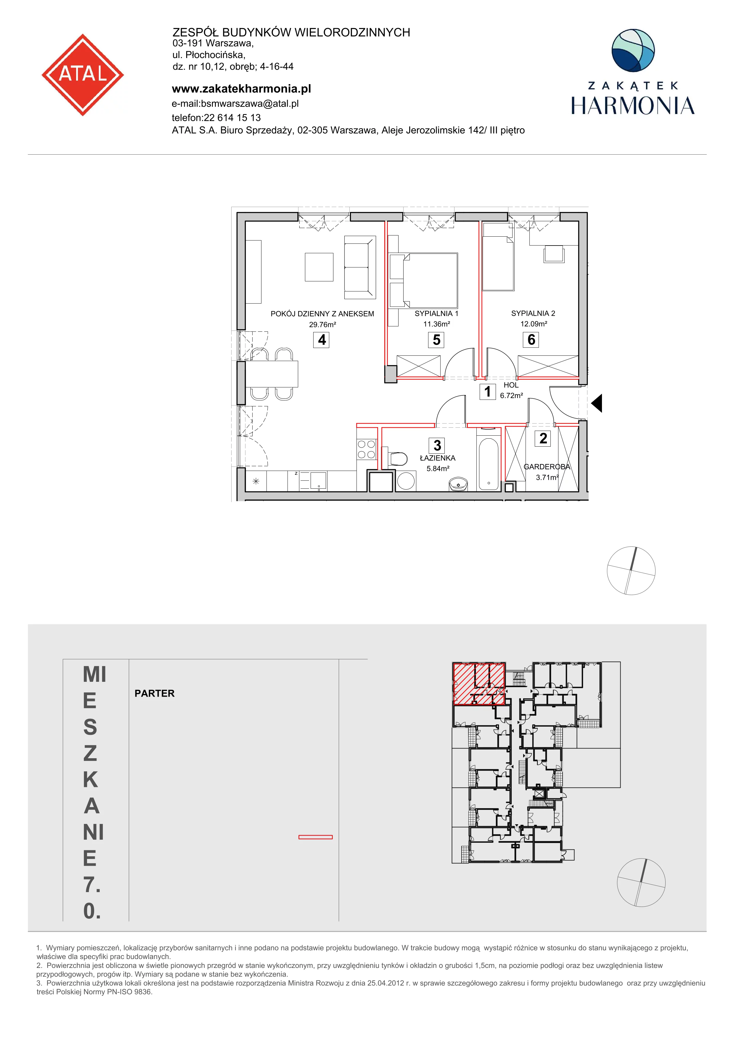 Mieszkanie 72,31 m², parter, oferta nr 7-0-8, Zakątek Harmonia II, Warszawa, Białołęka, Szamocin, ul. Płochocińska