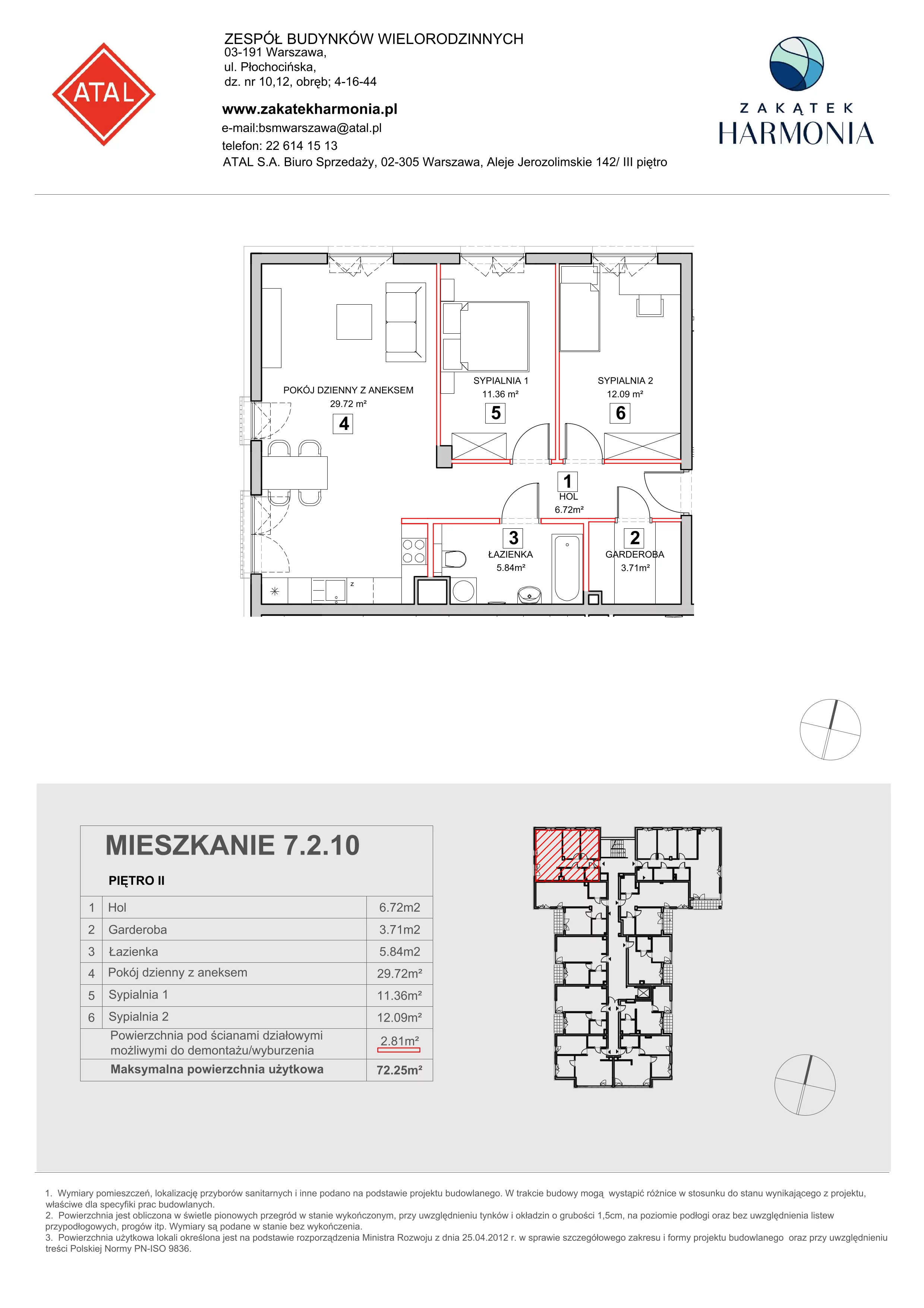 Mieszkanie 72,25 m², piętro 2, oferta nr 7-2-10, Zakątek Harmonia II, Warszawa, Białołęka, Szamocin, ul. Płochocińska