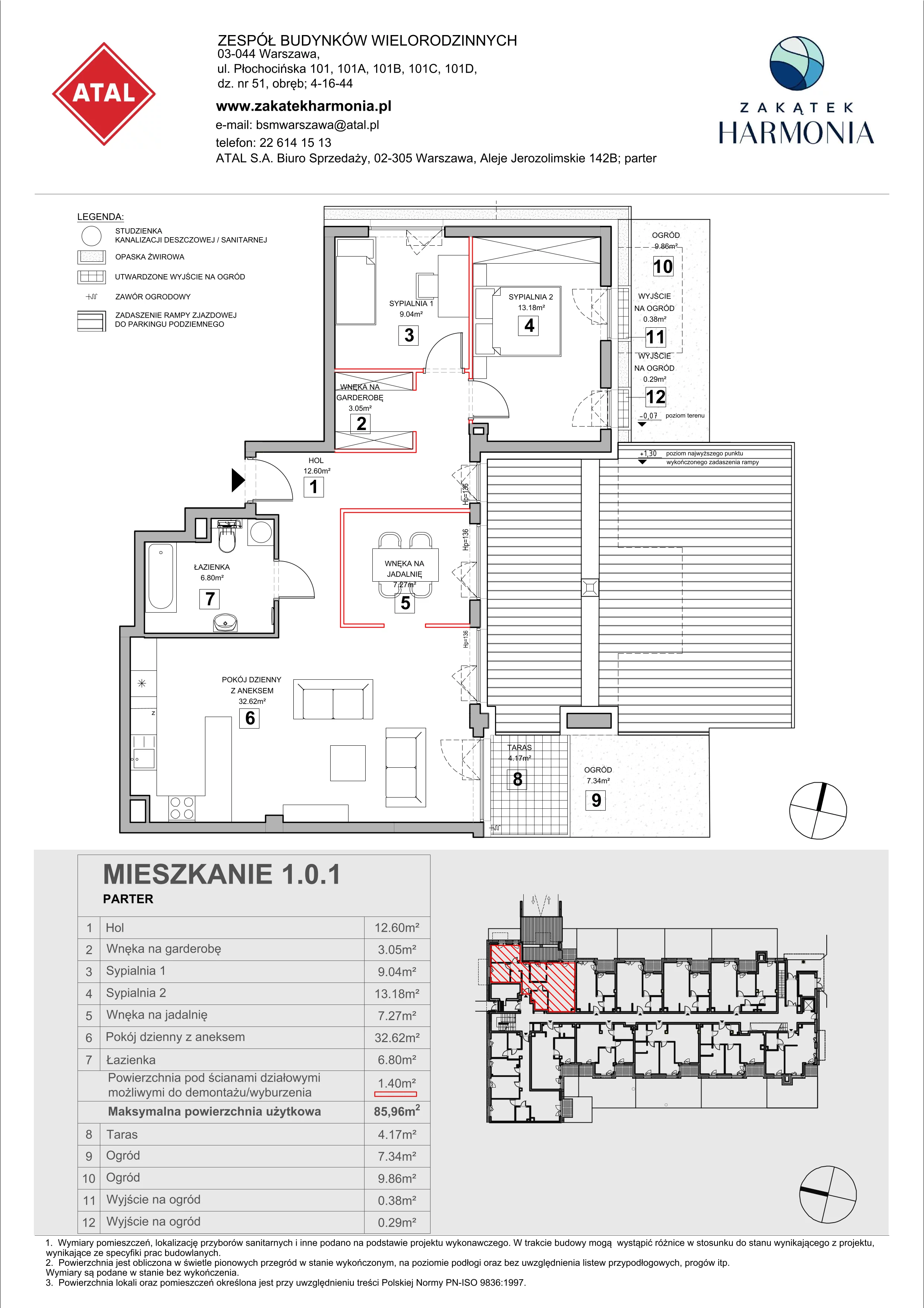 3 pokoje, mieszkanie 85,96 m², parter, oferta nr 1.0.1, Zakątek Harmonia III, Warszawa, Białołęka, Szamocin, ul. Płochocińska