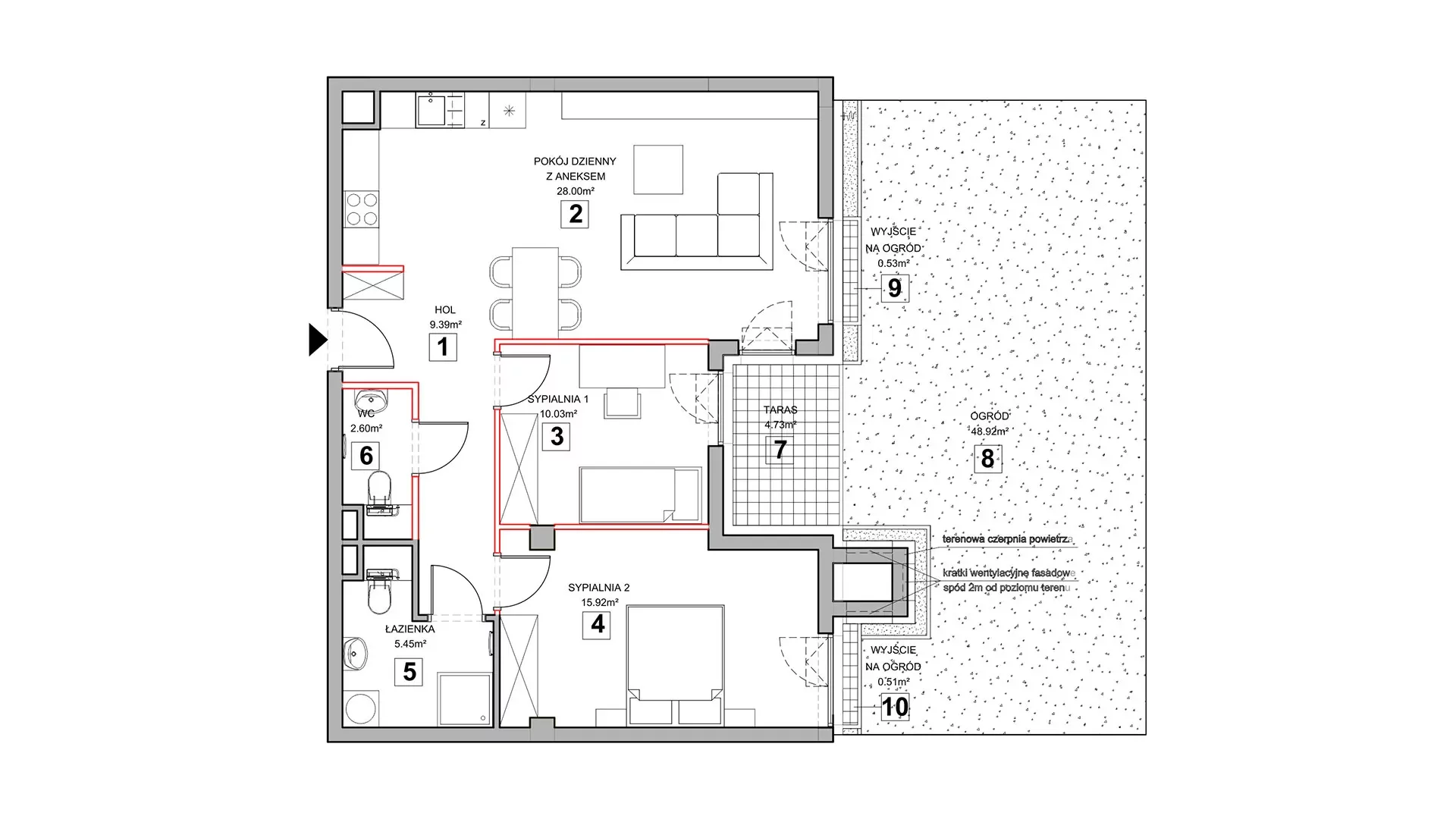 3 pokoje, mieszkanie 72,73 m², parter, oferta nr 1.0.5, Zakątek Harmonia III, Warszawa, Białołęka, Szamocin, ul. Płochocińska