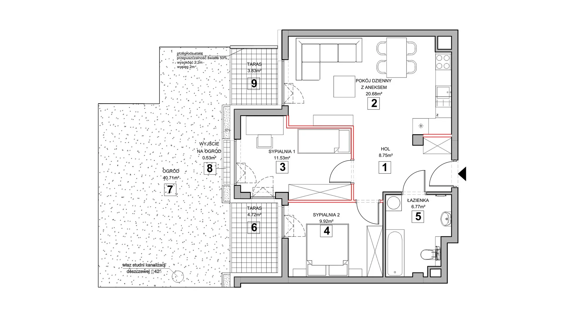 3 pokoje, mieszkanie 58,49 m², parter, oferta nr 1.0.9, Zakątek Harmonia III, Warszawa, Białołęka, Szamocin, ul. Płochocińska
