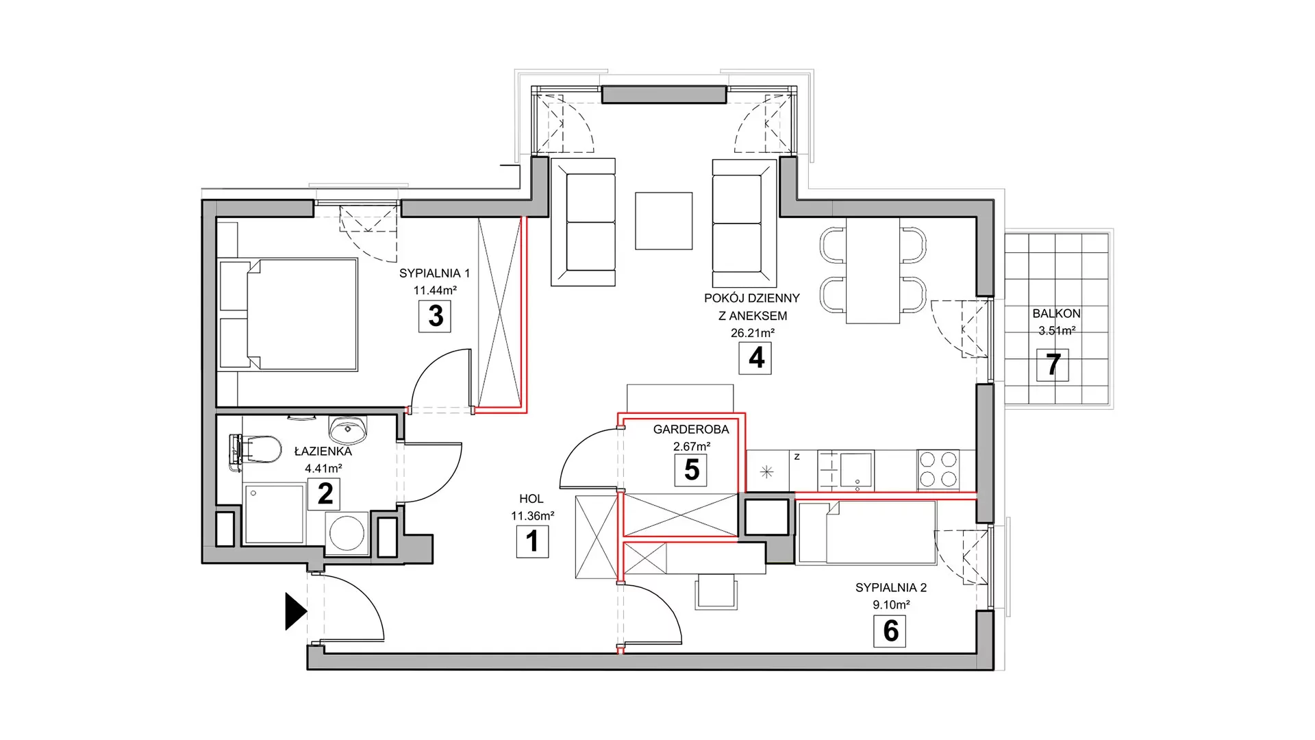 3 pokoje, mieszkanie 67,66 m², piętro 1, oferta nr 1.1.1, Zakątek Harmonia III, Warszawa, Białołęka, Szamocin, ul. Płochocińska