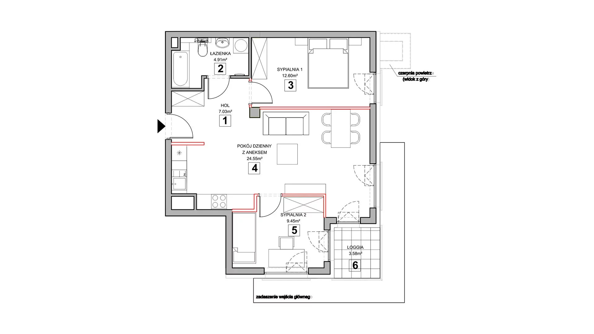 3 pokoje, mieszkanie 59,53 m², piętro 1, oferta nr 1.1.7, Zakątek Harmonia III, Warszawa, Białołęka, Szamocin, ul. Płochocińska