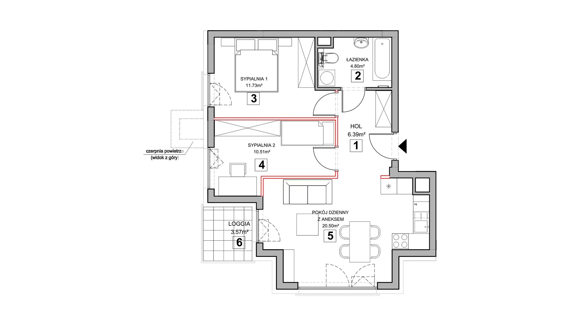 3 pokoje, mieszkanie 54,85 m², piętro 1, oferta nr 1.1.8, Zakątek Harmonia III, Warszawa, Białołęka, Szamocin, ul. Płochocińska