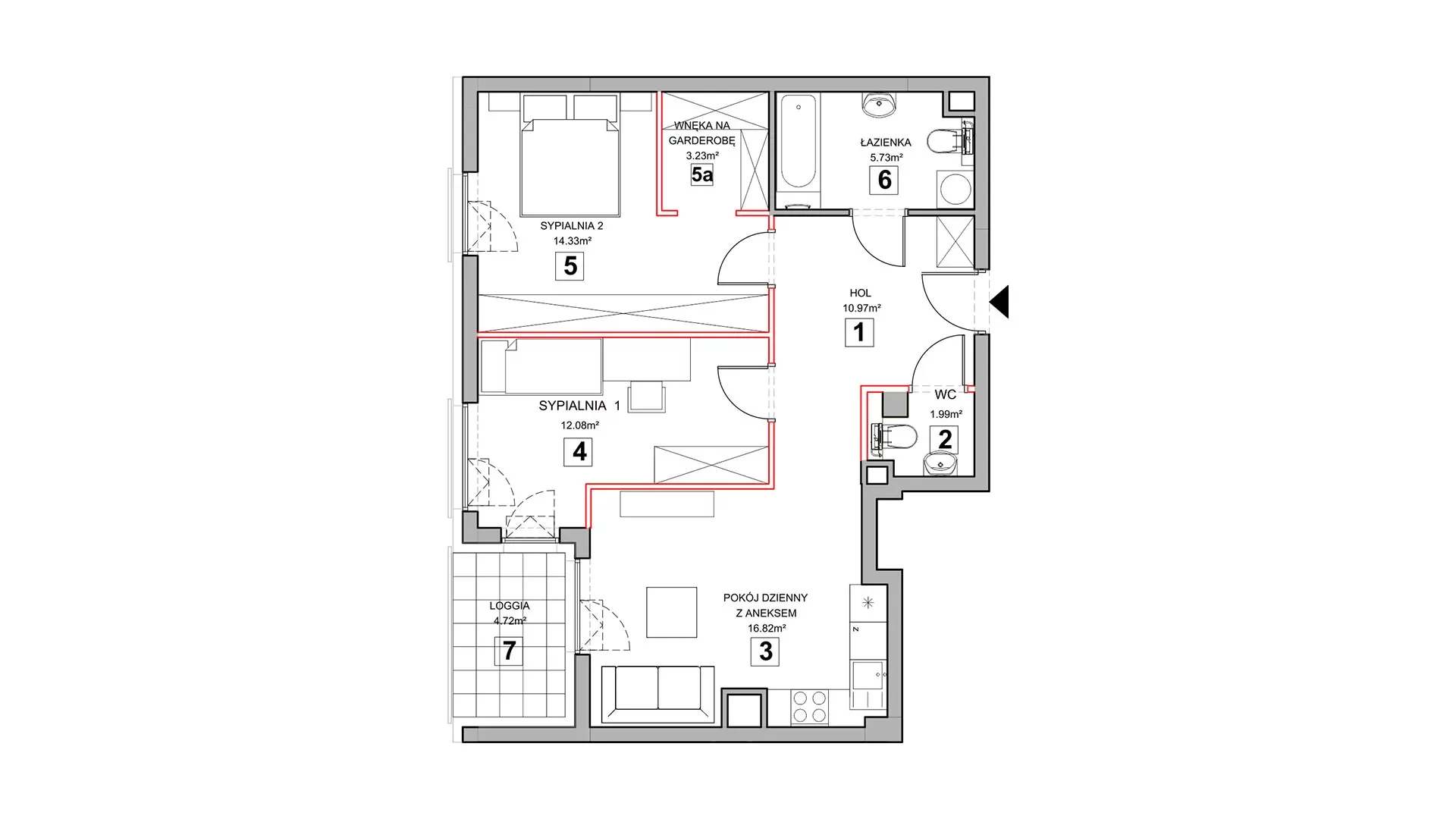 3 pokoje, mieszkanie 66,66 m², piętro 1, oferta nr 1.1.9, Zakątek Harmonia III, Warszawa, Białołęka, Szamocin, ul. Płochocińska