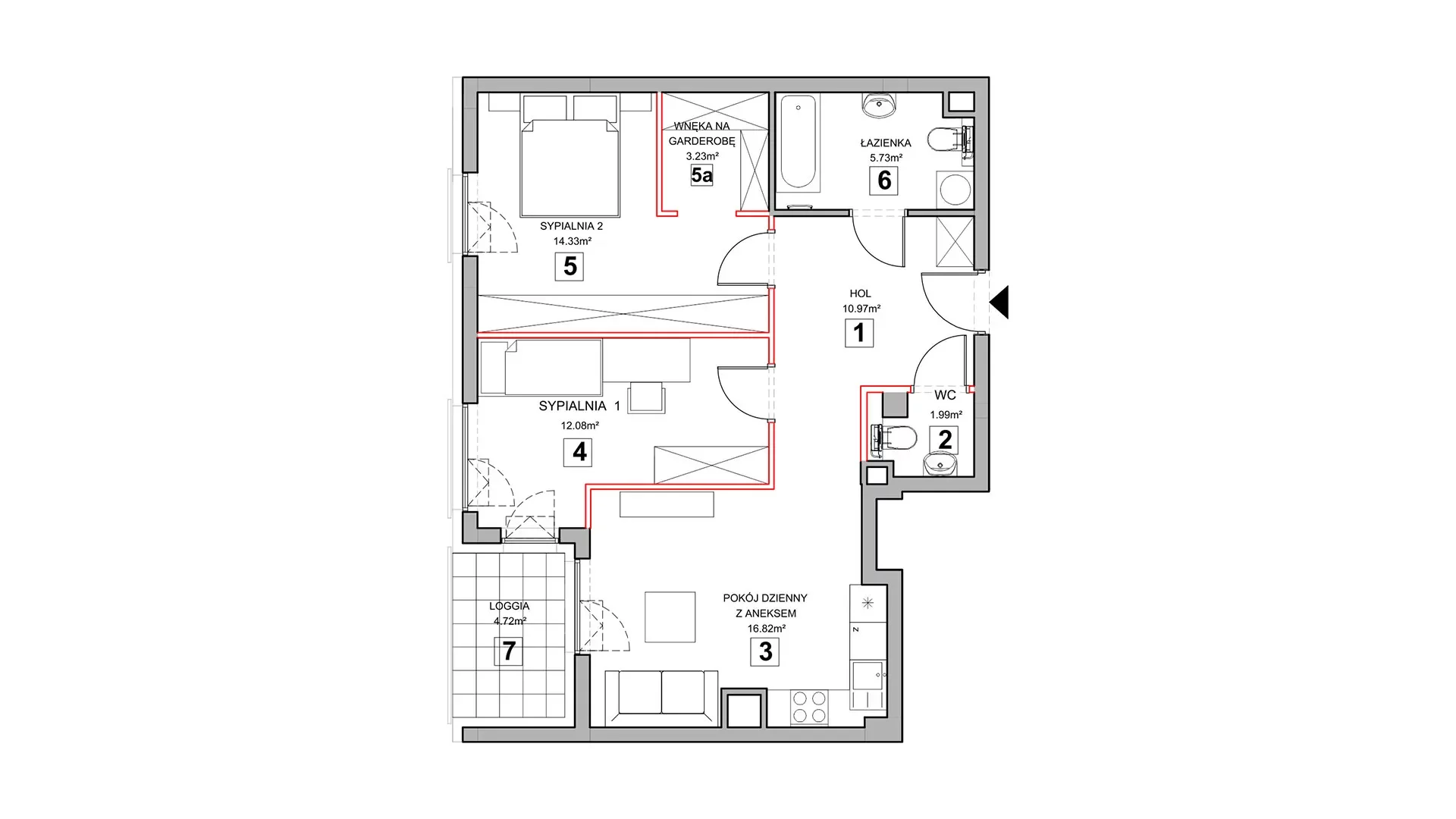 3 pokoje, mieszkanie 66,66 m², piętro 2, oferta nr 1.2.8, Zakątek Harmonia III, Warszawa, Białołęka, Szamocin, ul. Płochocińska