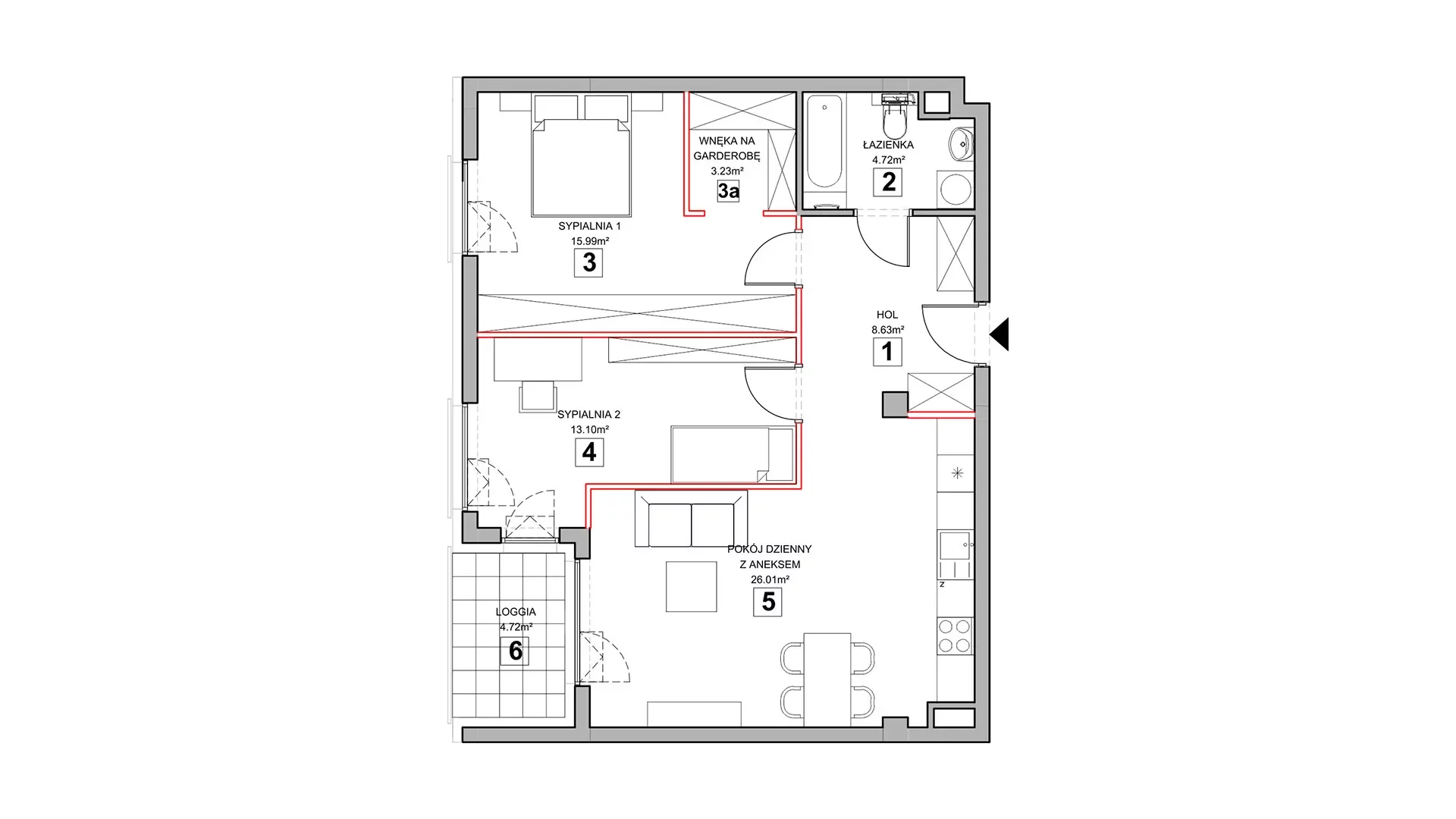 3 pokoje, mieszkanie 73,08 m², piętro 2, oferta nr 1.2.9, Zakątek Harmonia III, Warszawa, Białołęka, Szamocin, ul. Płochocińska