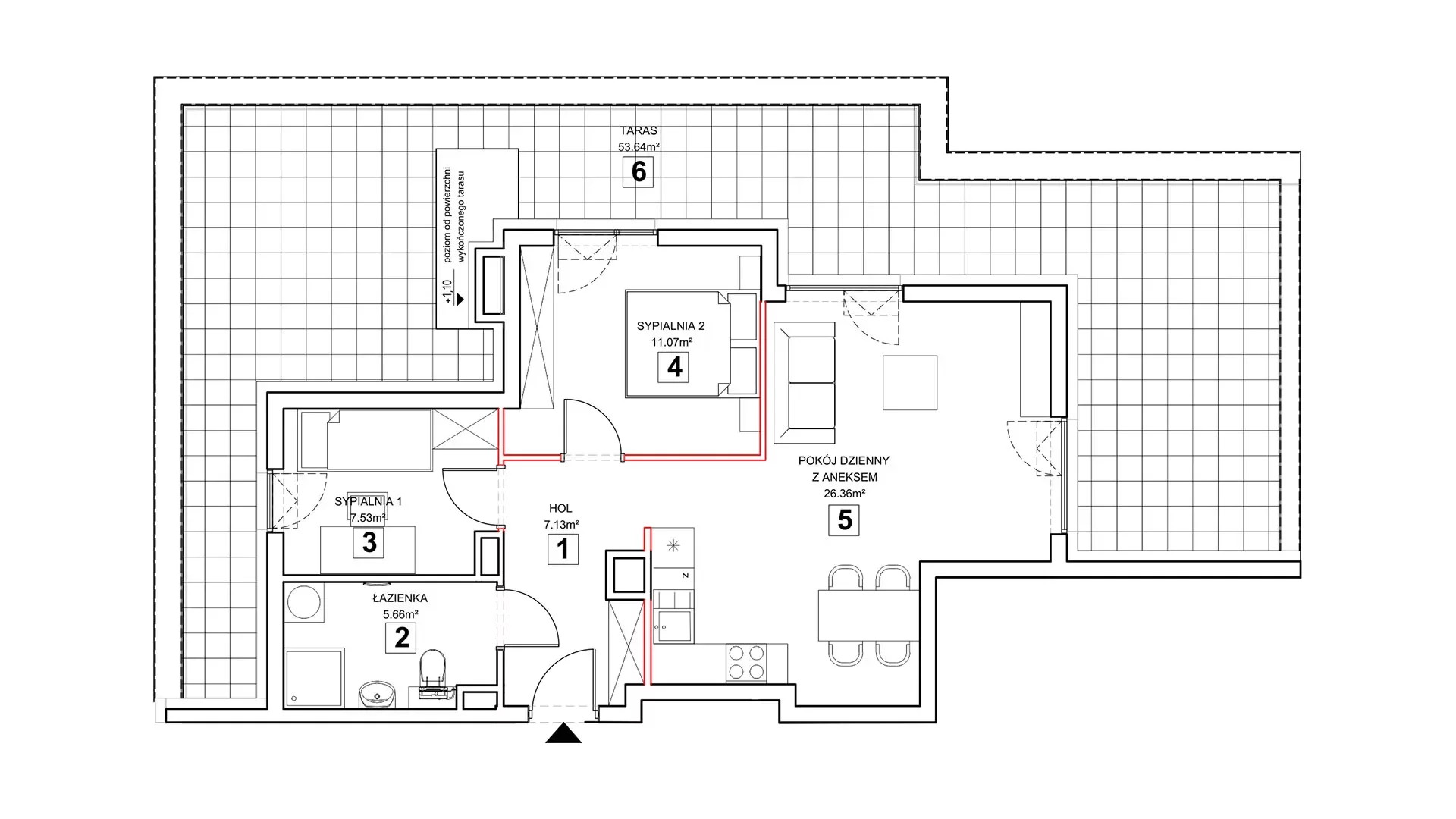 3 pokoje, mieszkanie 58,55 m², piętro 3, oferta nr 1.3.1, Zakątek Harmonia III, Warszawa, Białołęka, Szamocin, ul. Płochocińska