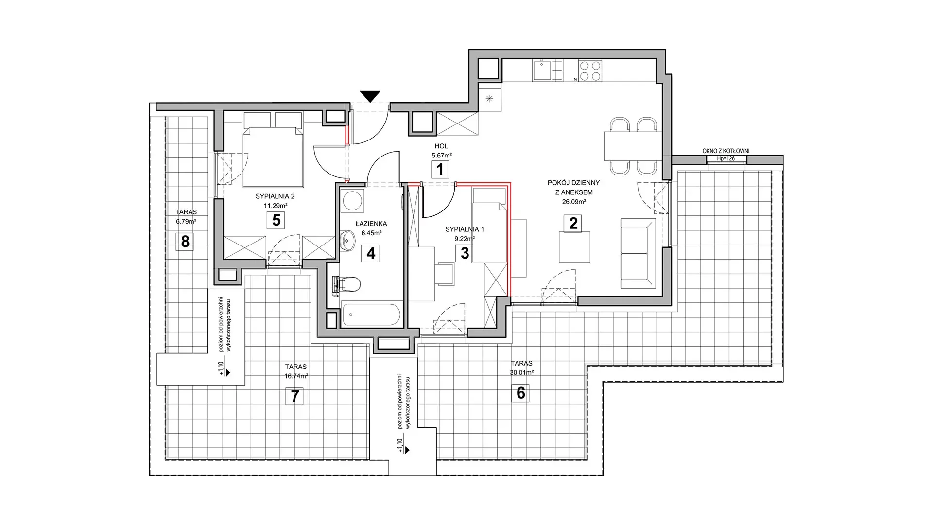 3 pokoje, mieszkanie 59,28 m², piętro 3, oferta nr 1.3.7, Zakątek Harmonia III, Warszawa, Białołęka, Szamocin, ul. Płochocińska