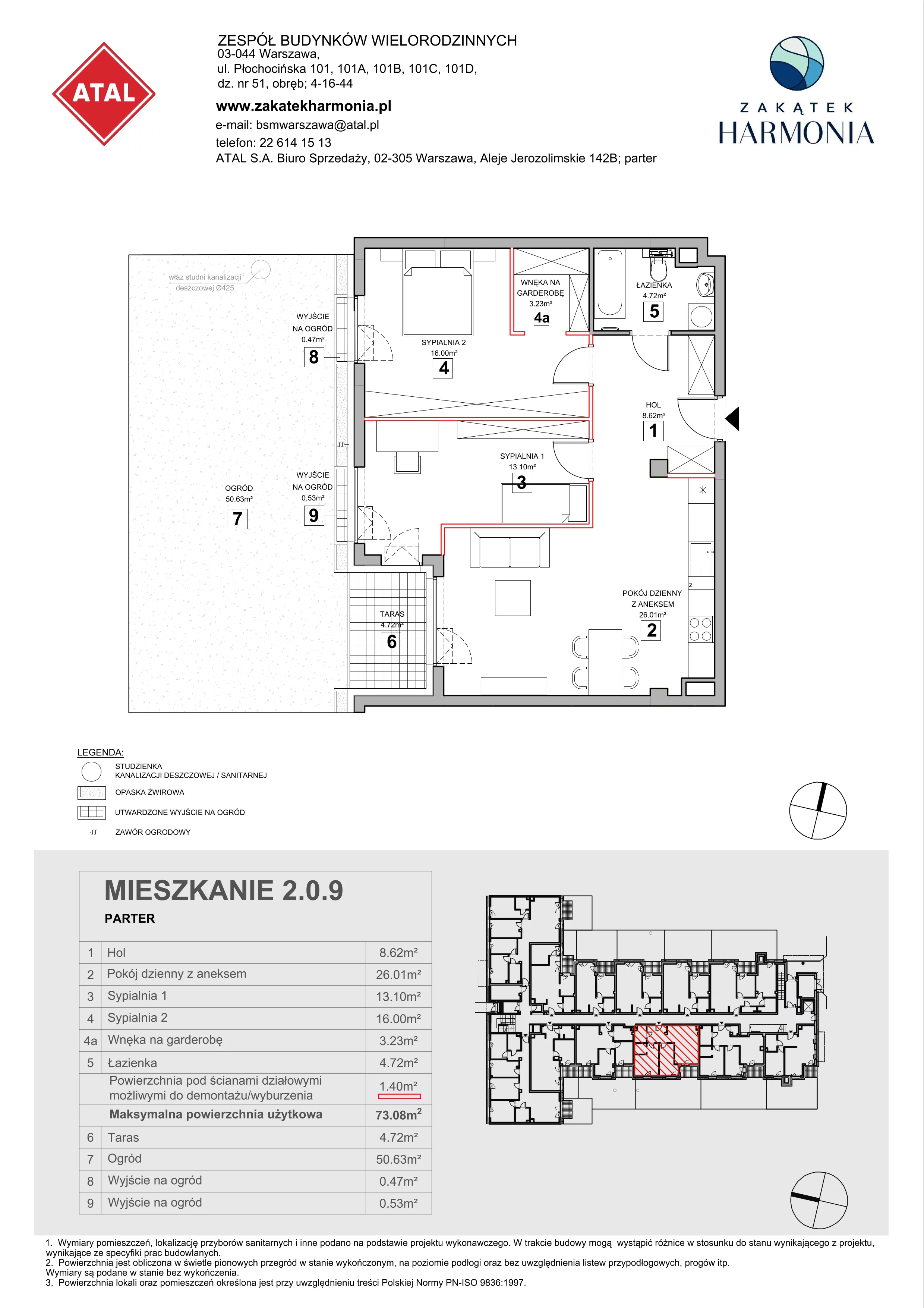 3 pokoje, mieszkanie 73,08 m², parter, oferta nr 2.0.9, Zakątek Harmonia III, Warszawa, Białołęka, Szamocin, ul. Płochocińska