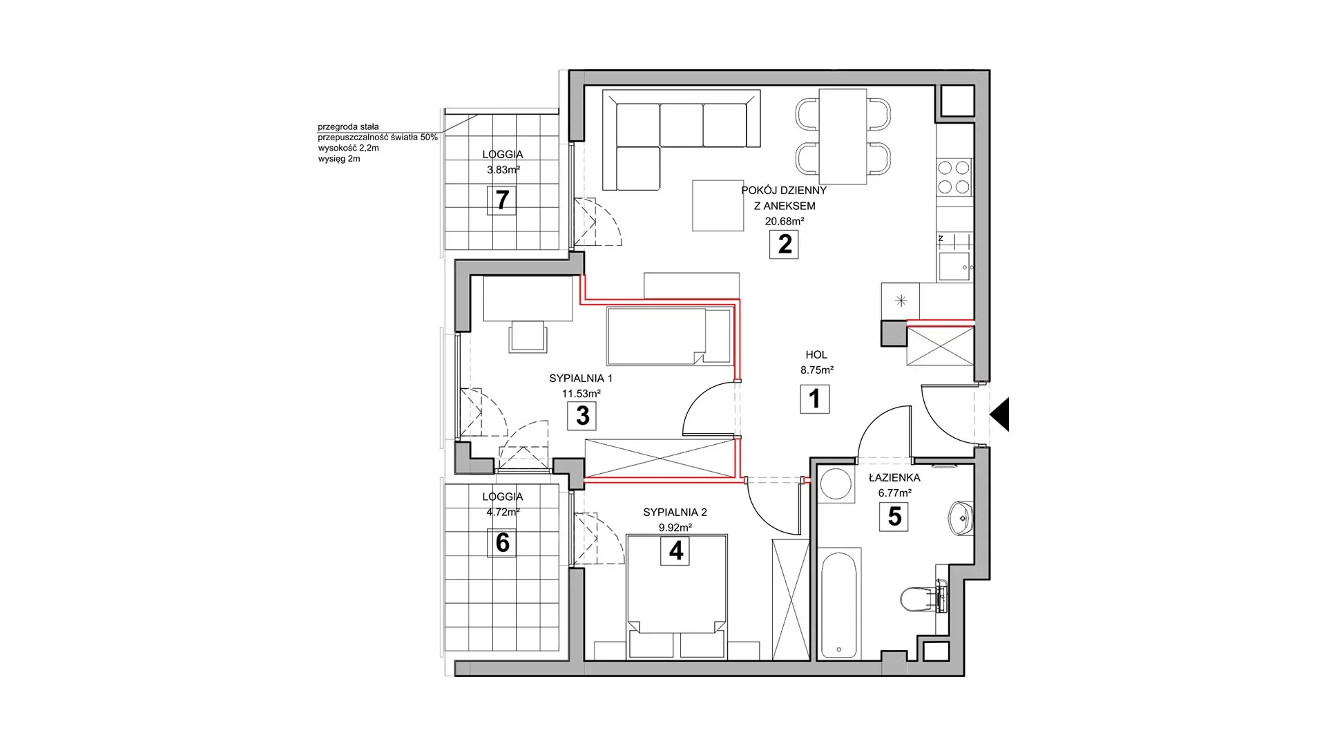 3 pokoje, mieszkanie 58,49 m², piętro 1, oferta nr 2.1.12, Zakątek Harmonia III, Warszawa, Białołęka, Szamocin, ul. Płochocińska