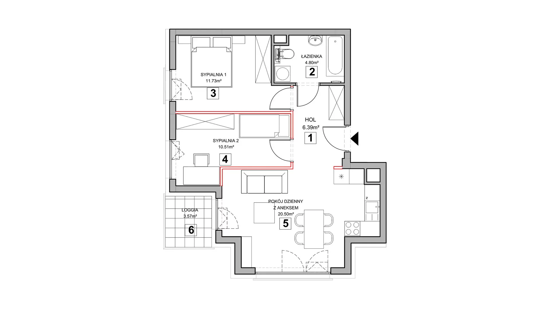 3 pokoje, mieszkanie 54,85 m², piętro 2, oferta nr 2.2.7, Zakątek Harmonia III, Warszawa, Białołęka, Szamocin, ul. Płochocińska