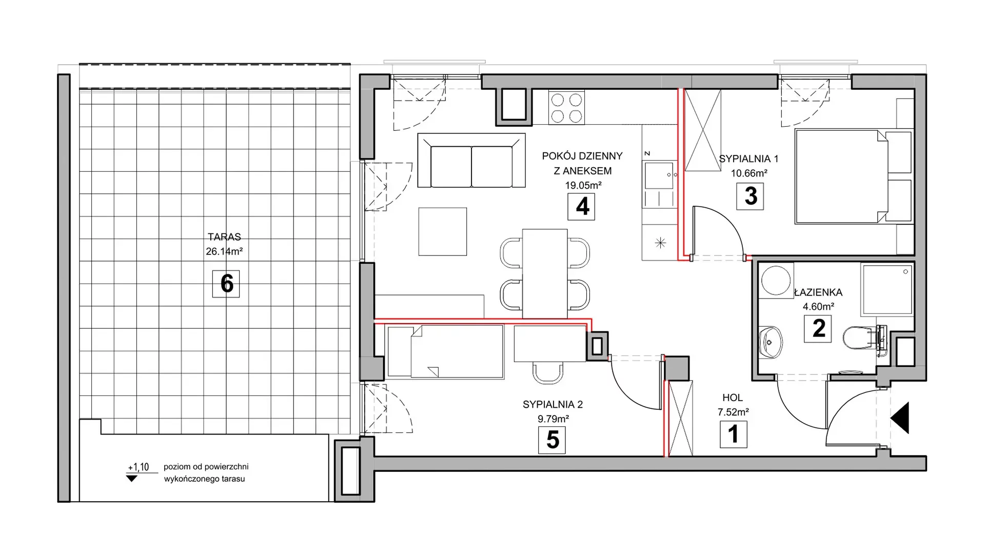 3 pokoje, mieszkanie 52,47 m², piętro 2, oferta nr 2.2.12, Zakątek Harmonia III, Warszawa, Białołęka, Szamocin, ul. Płochocińska
