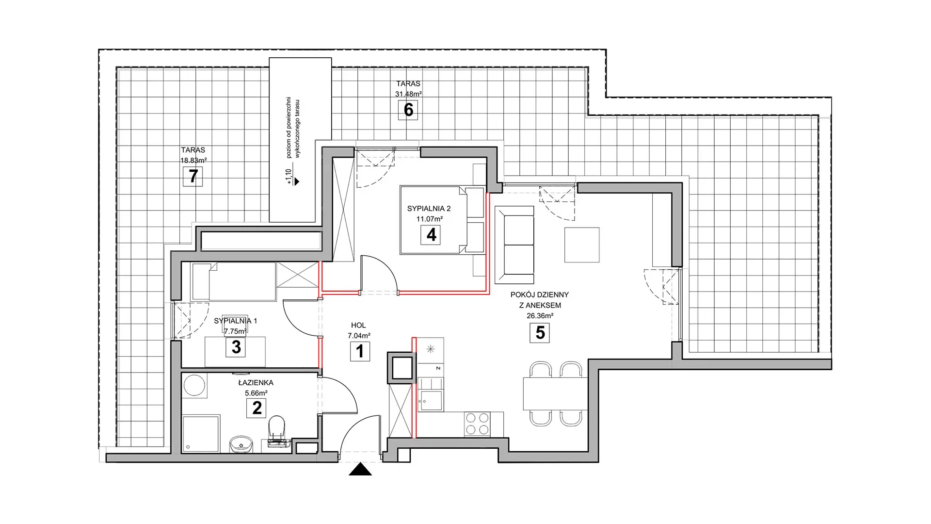 3 pokoje, mieszkanie 58,72 m², piętro 3, oferta nr 2.3.1, Zakątek Harmonia III, Warszawa, Białołęka, Szamocin, ul. Płochocińska