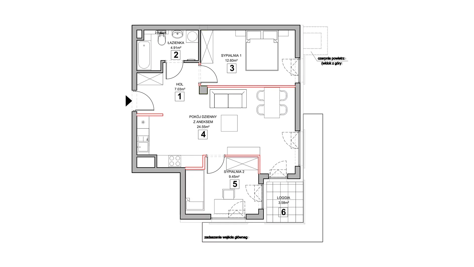 3 pokoje, mieszkanie 59,53 m², piętro 1, oferta nr 3.1.8, Zakątek Harmonia III, Warszawa, Białołęka, Szamocin, ul. Płochocińska