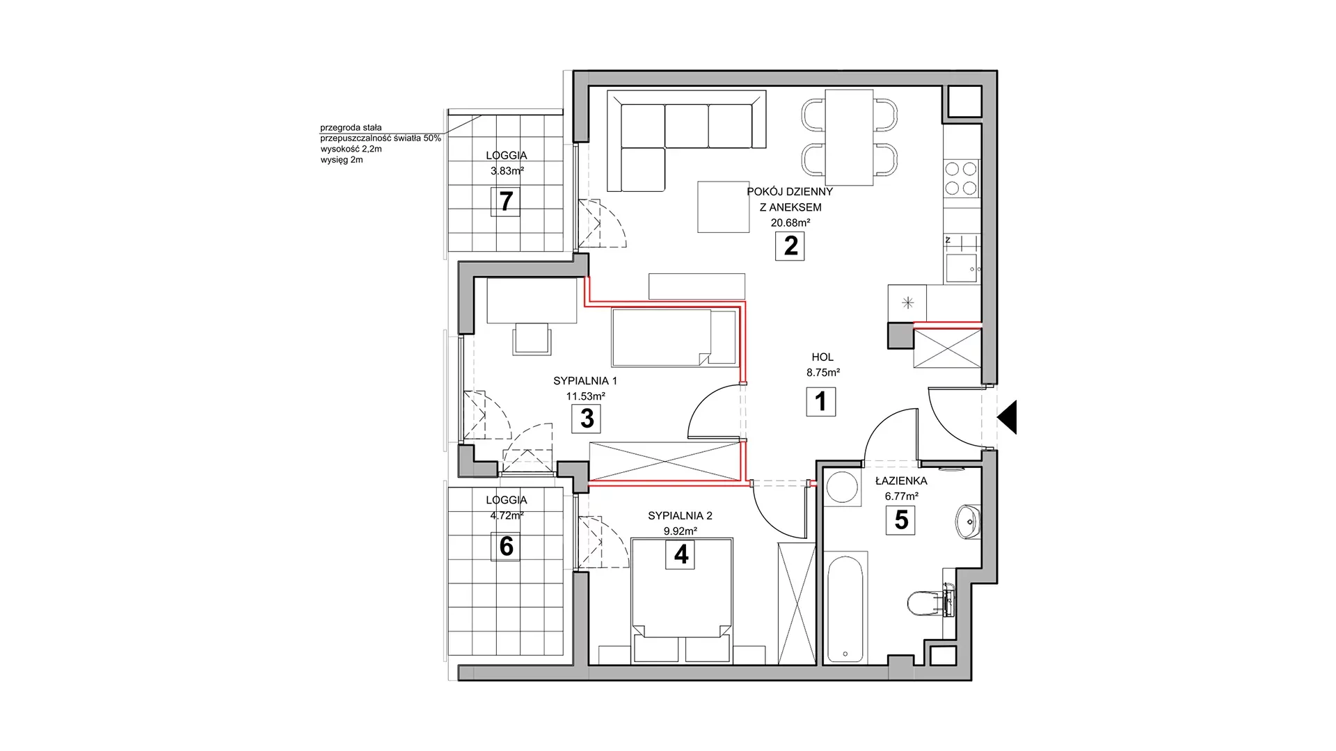 3 pokoje, mieszkanie 58,49 m², piętro 1, oferta nr 3.1.12, Zakątek Harmonia III, Warszawa, Białołęka, Szamocin, ul. Płochocińska