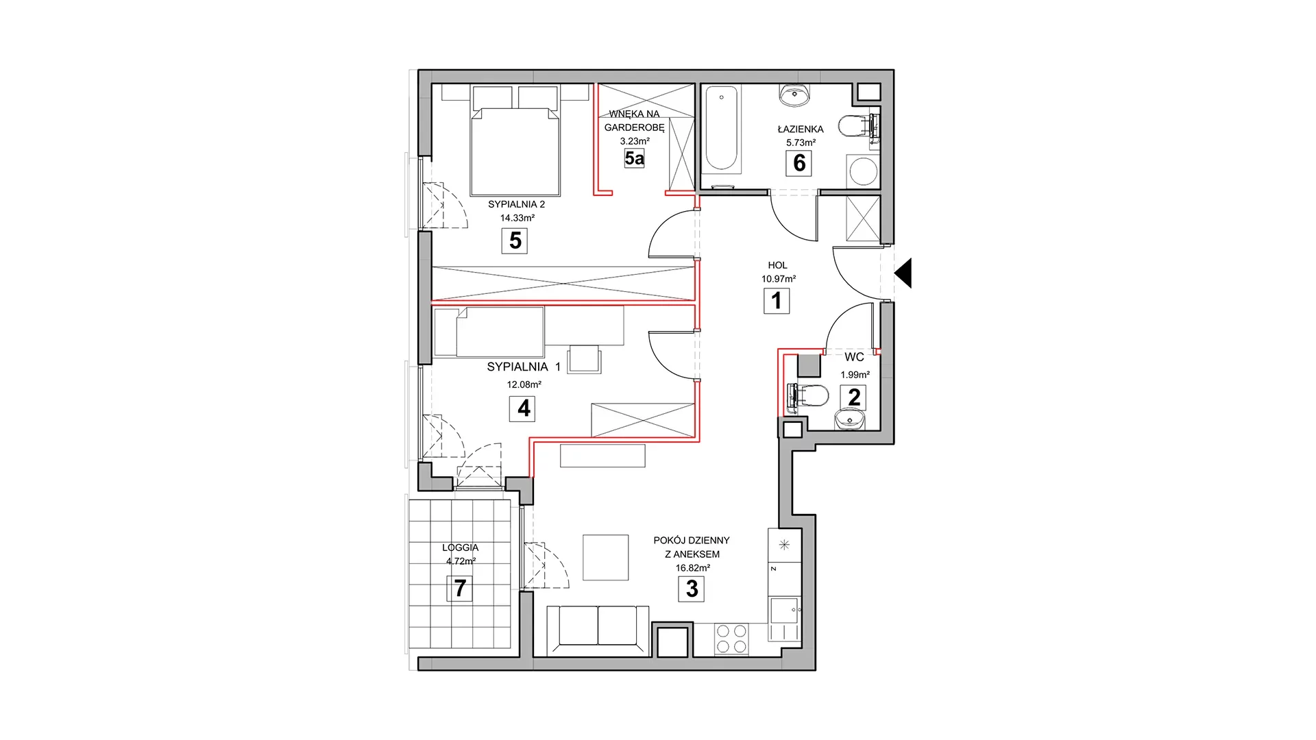 3 pokoje, mieszkanie 66,66 m², piętro 2, oferta nr 3.2.8, Zakątek Harmonia III, Warszawa, Białołęka, Szamocin, ul. Płochocińska