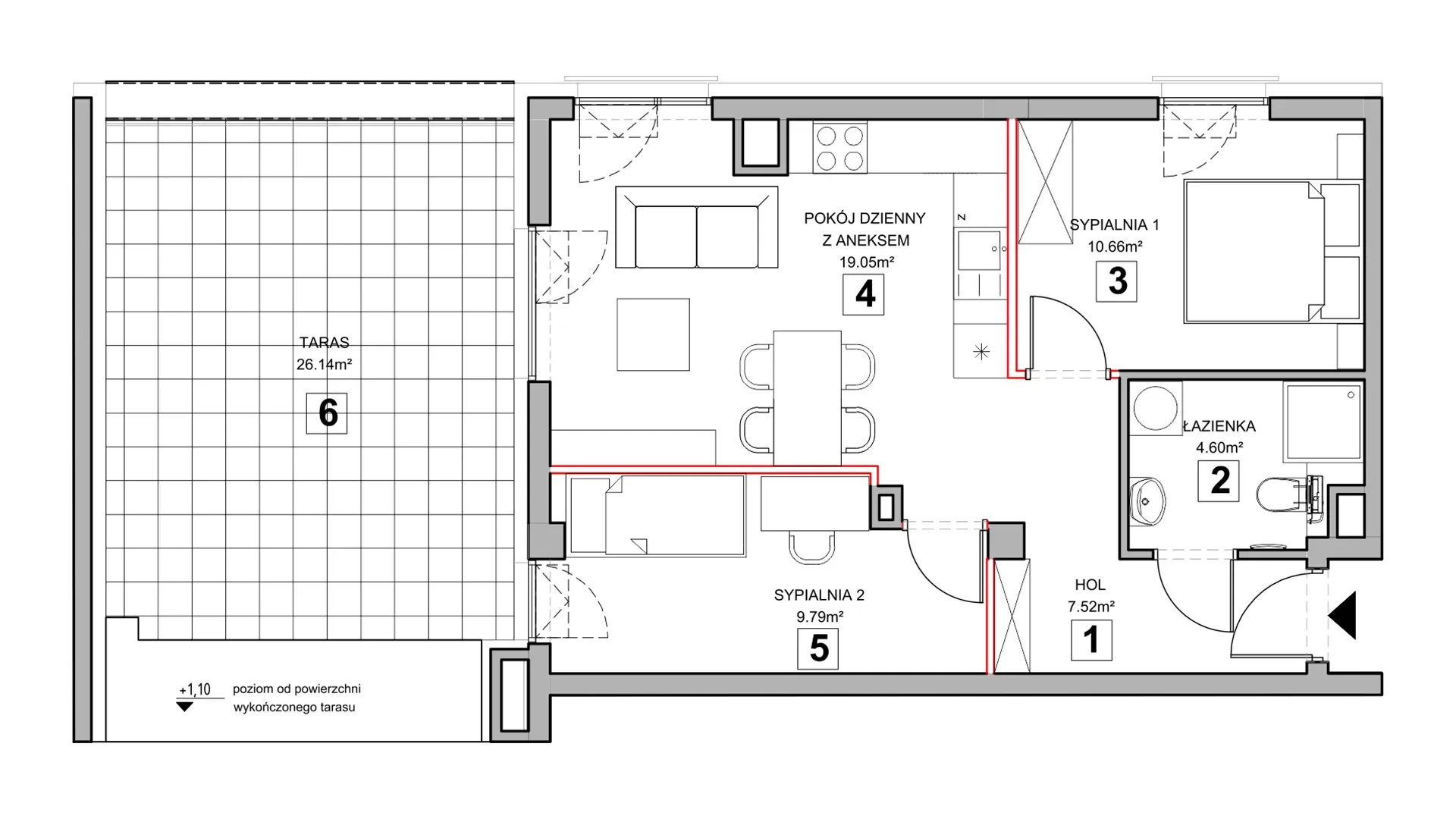 3 pokoje, mieszkanie 52,47 m², piętro 2, oferta nr 3.2.12, Zakątek Harmonia III, Warszawa, Białołęka, Szamocin, ul. Płochocińska