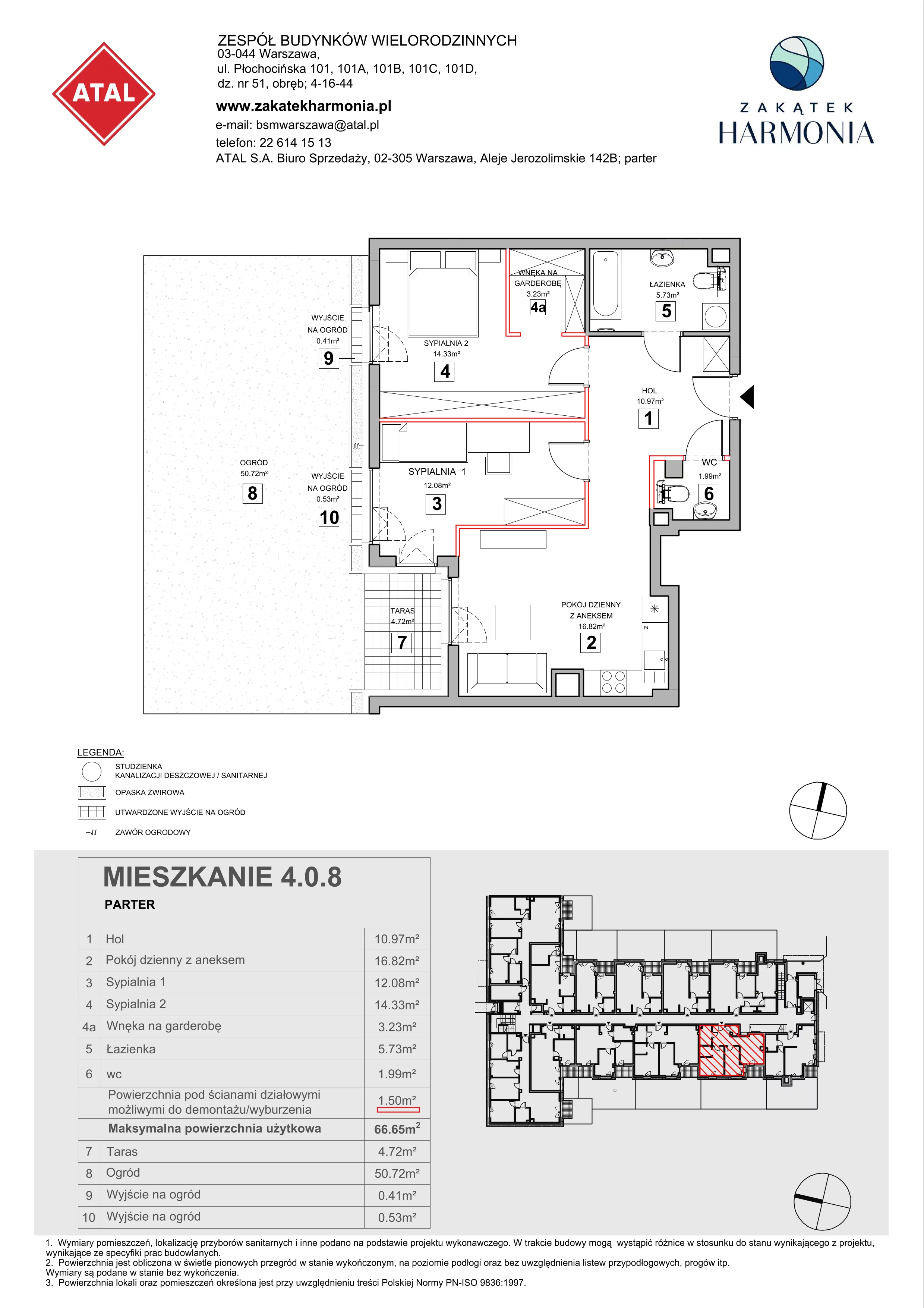 3 pokoje, mieszkanie 66,65 m², parter, oferta nr 4.0.8, Zakątek Harmonia III, Warszawa, Białołęka, Szamocin, ul. Płochocińska