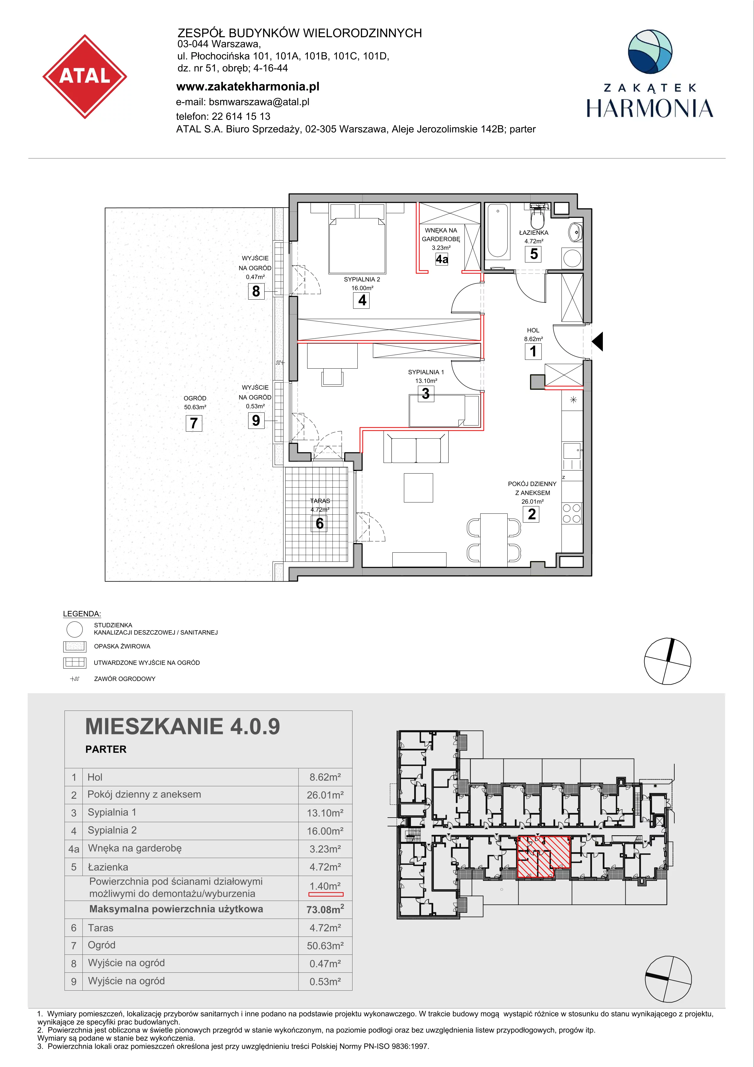3 pokoje, mieszkanie 73,08 m², parter, oferta nr 4.0.9, Zakątek Harmonia III, Warszawa, Białołęka, Szamocin, ul. Płochocińska