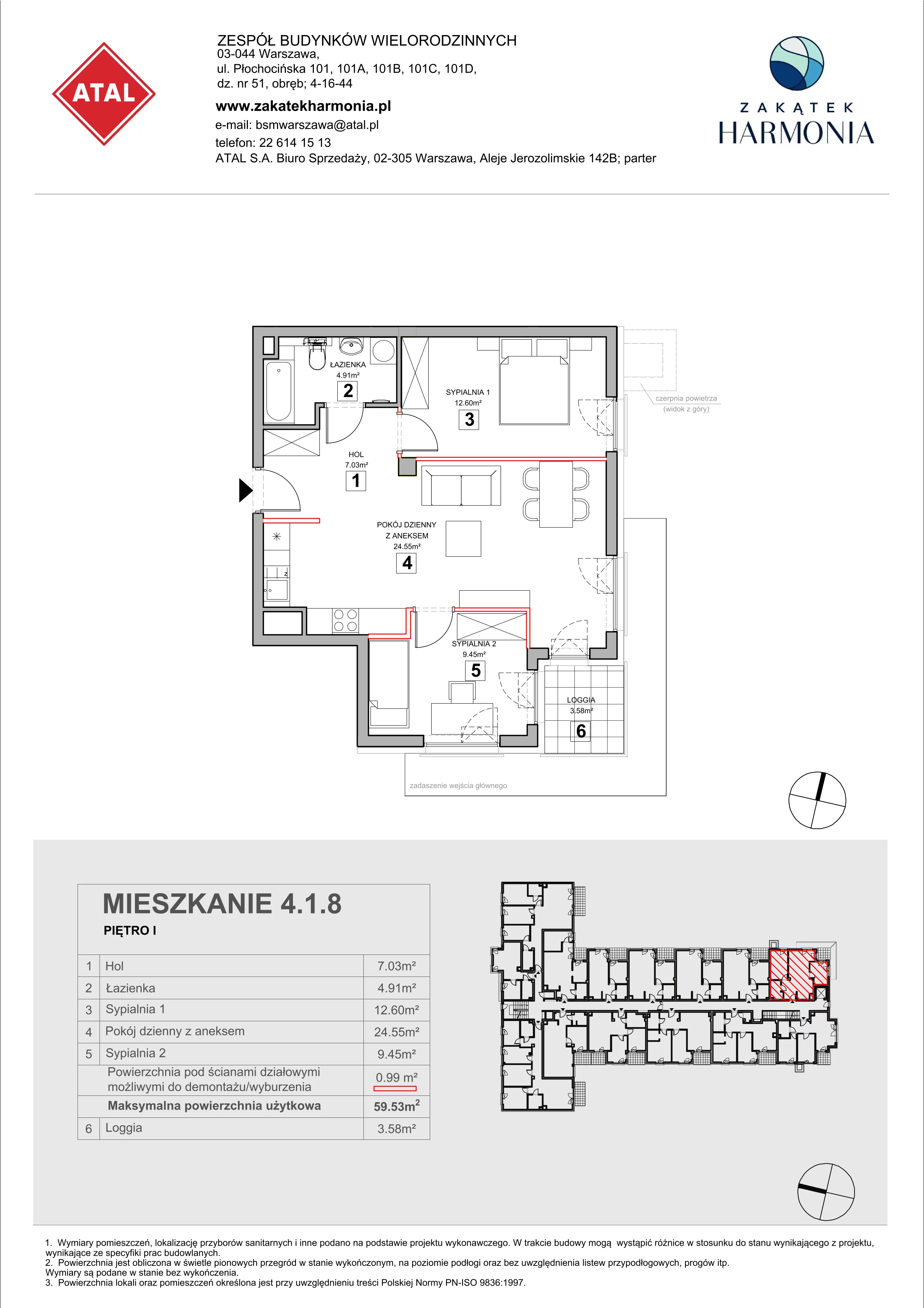3 pokoje, mieszkanie 59,53 m², piętro 1, oferta nr 4.1.8, Zakątek Harmonia III, Warszawa, Białołęka, Szamocin, ul. Płochocińska