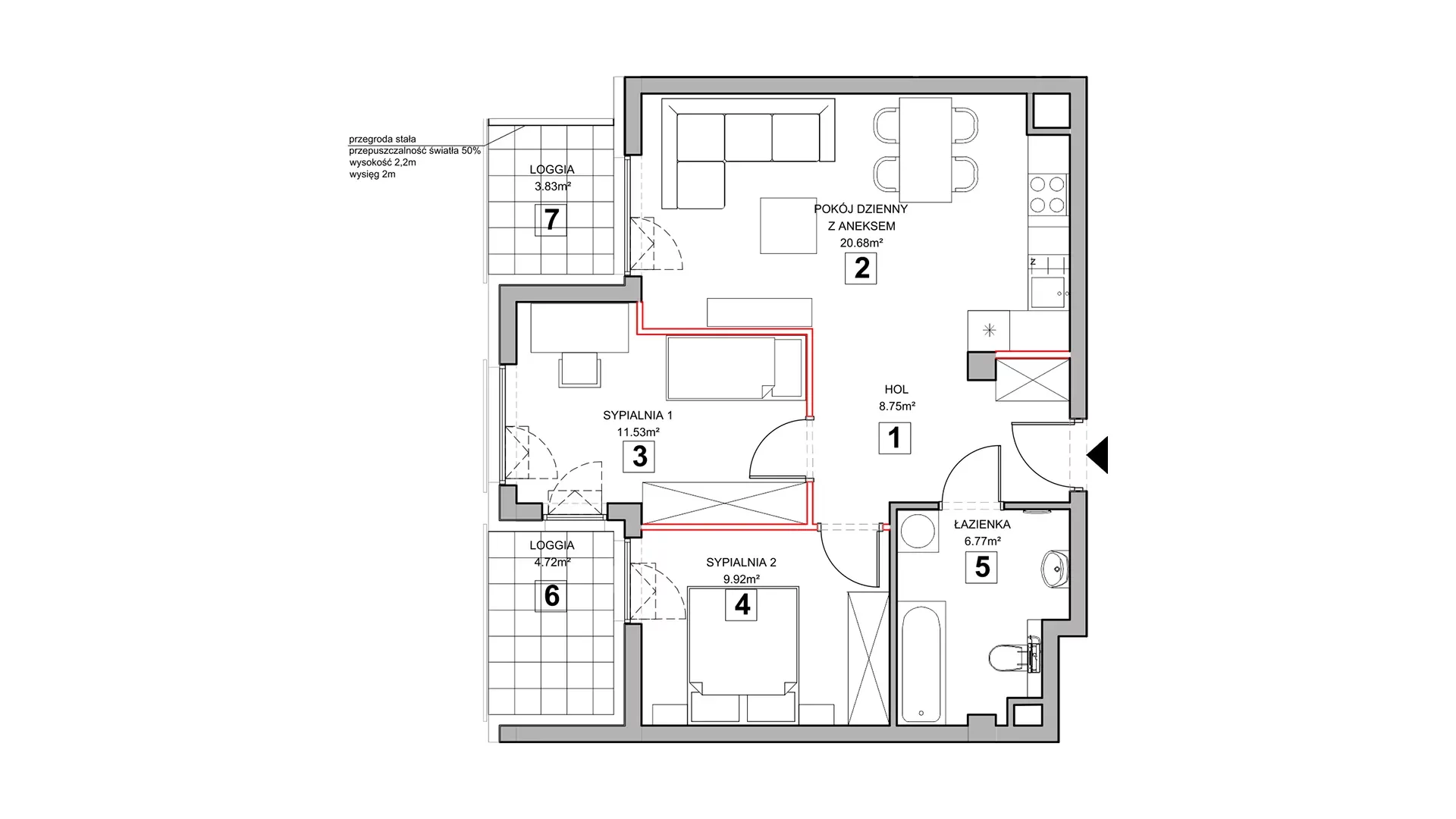 3 pokoje, mieszkanie 58,49 m², piętro 1, oferta nr 4.1.12, Zakątek Harmonia III, Warszawa, Białołęka, Szamocin, ul. Płochocińska