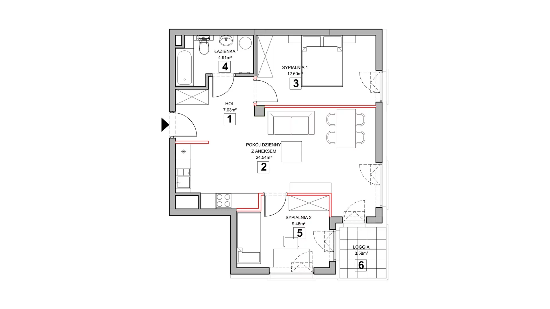 3 pokoje, mieszkanie 59,53 m², piętro 2, oferta nr 4.2.6, Zakątek Harmonia III, Warszawa, Białołęka, Szamocin, ul. Płochocińska