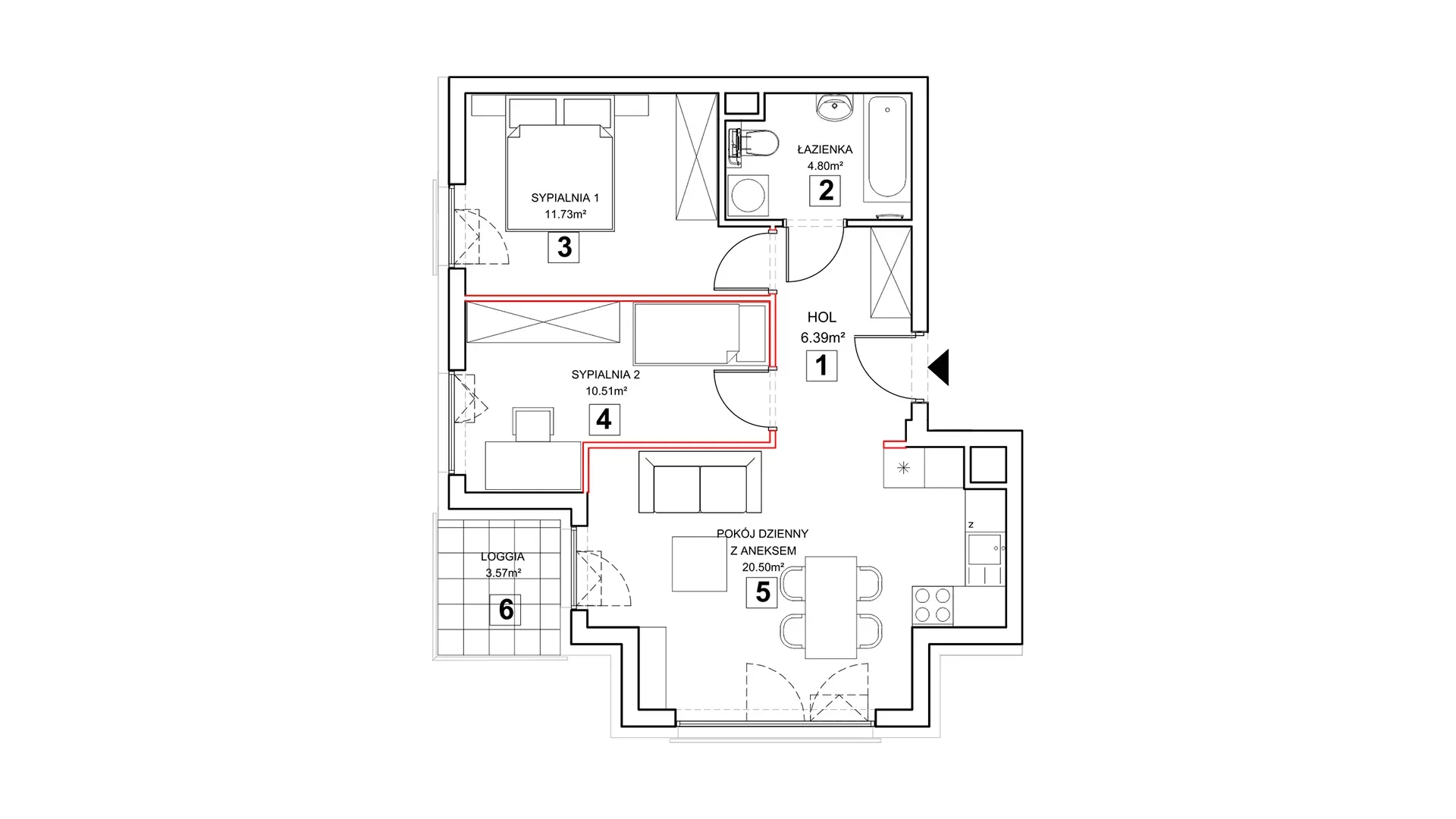 3 pokoje, mieszkanie 54,85 m², piętro 2, oferta nr 4.2.7, Zakątek Harmonia III, Warszawa, Białołęka, Szamocin, ul. Płochocińska