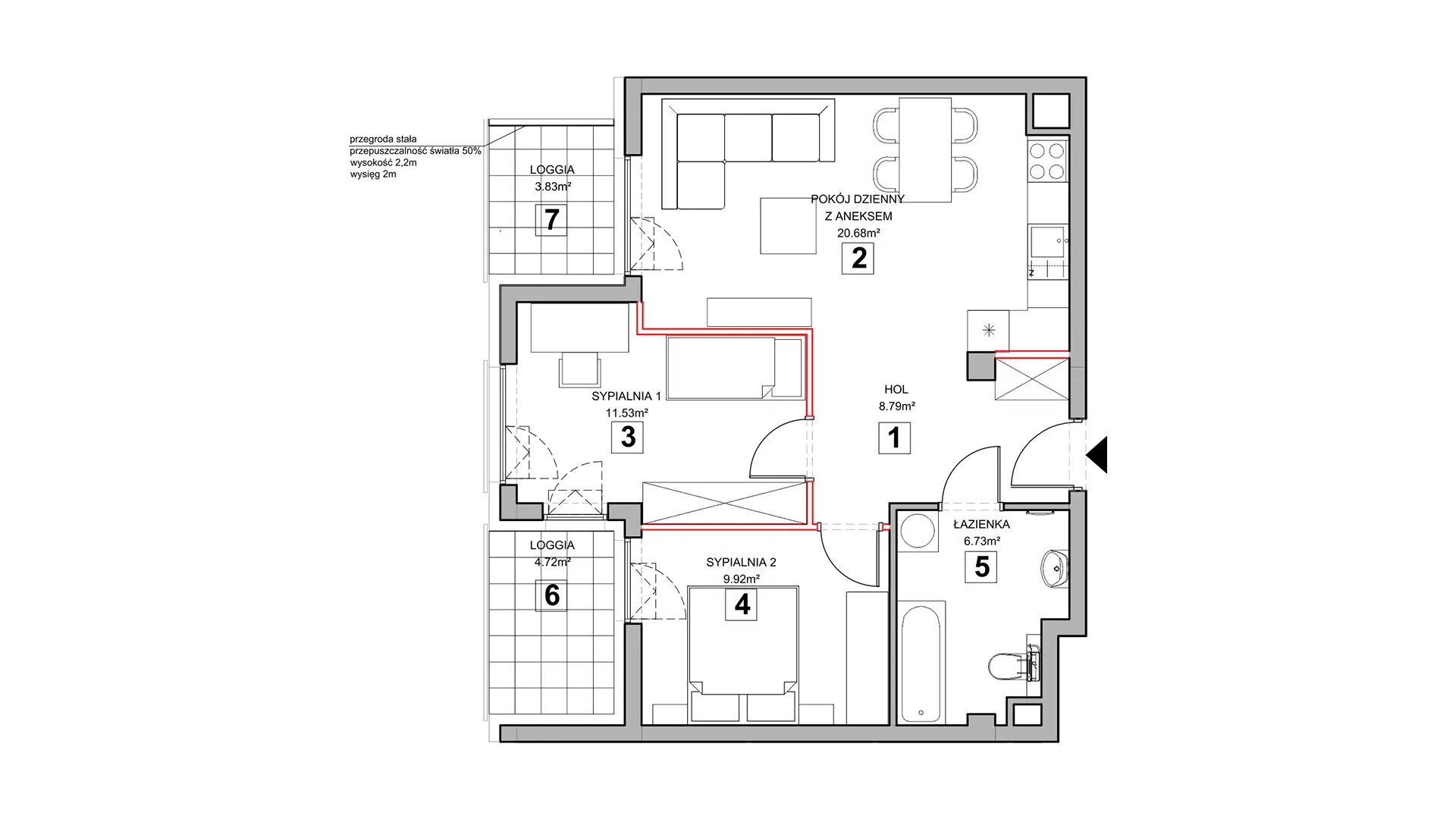 3 pokoje, mieszkanie 58,49 m², piętro 2, oferta nr 4.2.10, Zakątek Harmonia III, Warszawa, Białołęka, Szamocin, ul. Płochocińska