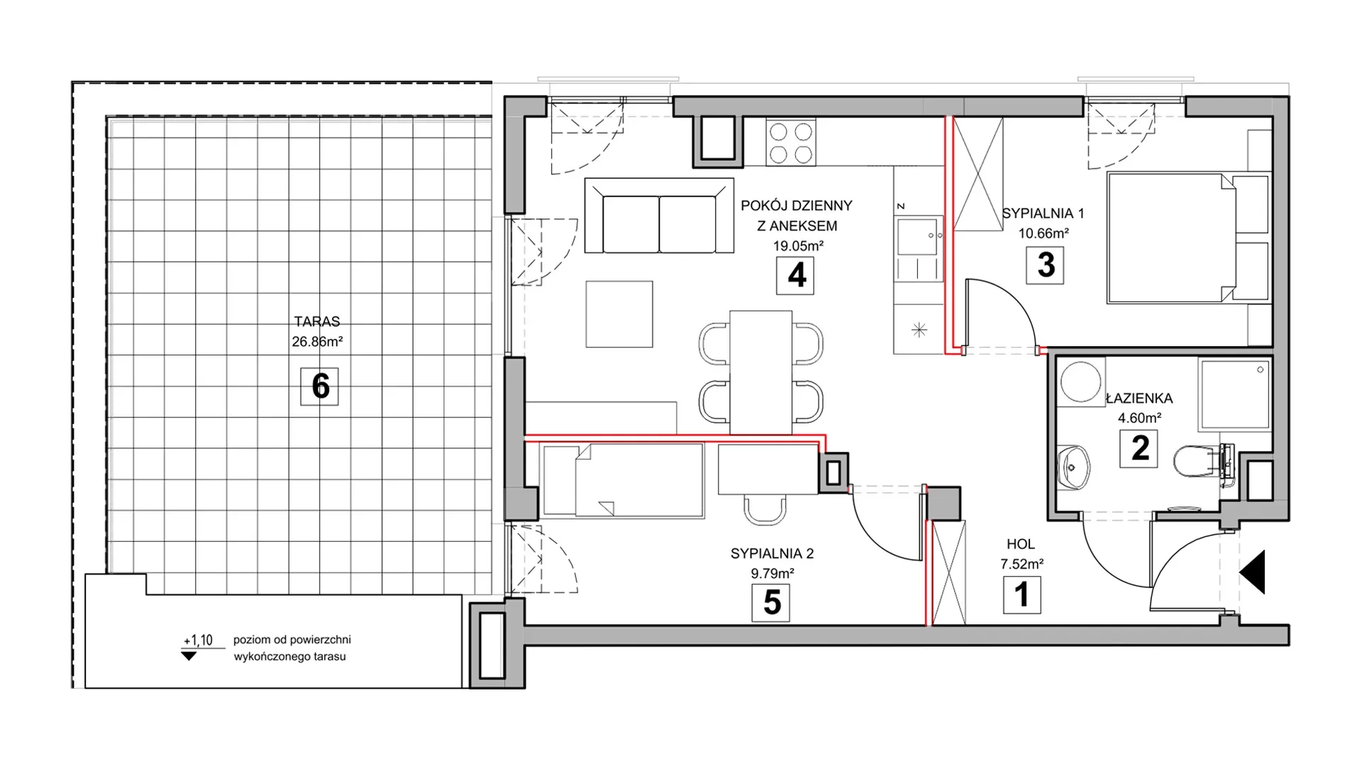 3 pokoje, mieszkanie 52,47 m², piętro 2, oferta nr 4.2.12, Zakątek Harmonia III, Warszawa, Białołęka, Szamocin, ul. Płochocińska