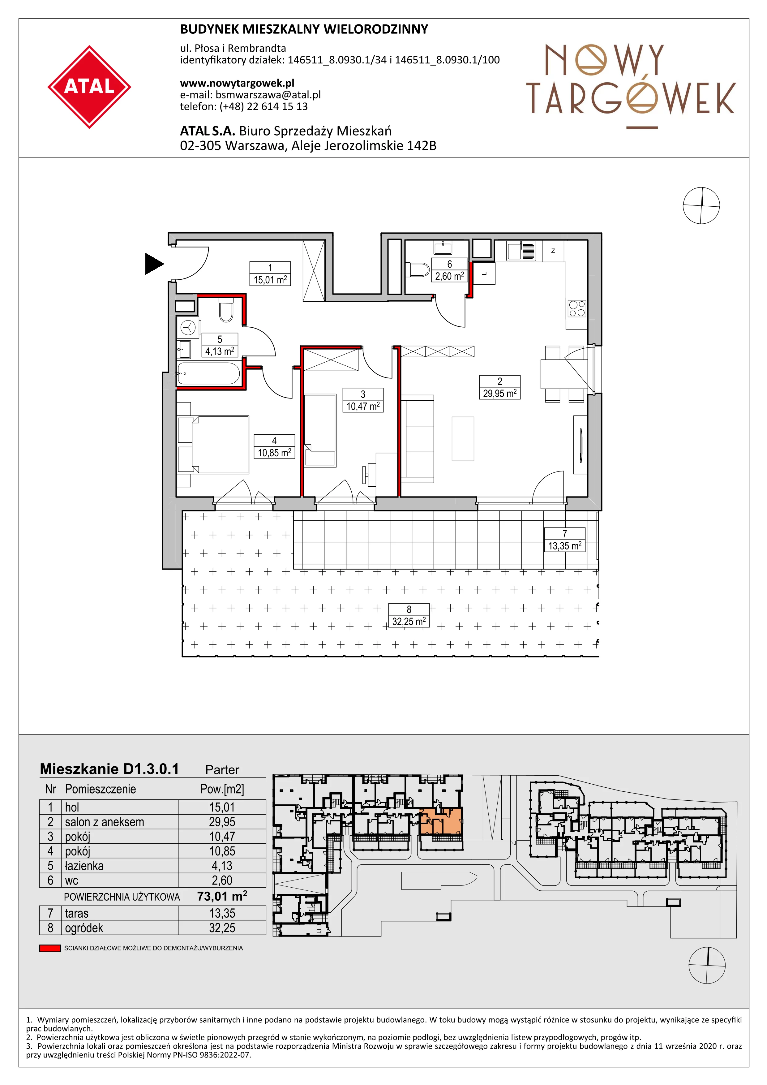 Mieszkanie 73,01 m², parter, oferta nr D1.3.0.1, Nowy Targówek VI, Warszawa, Targówek, Targówek Mieszkaniowy, ul. Płosa 8