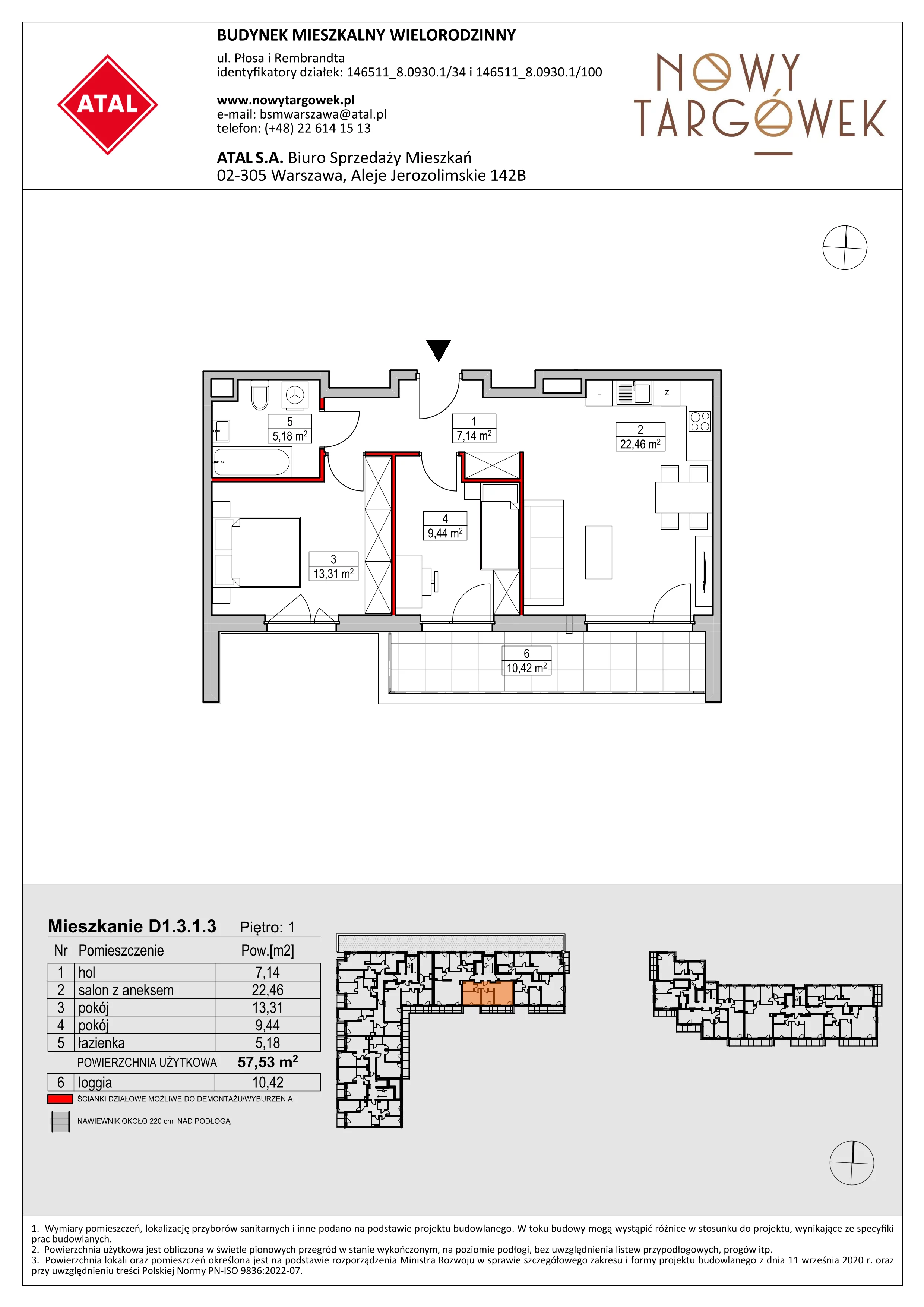 Mieszkanie 57,53 m², piętro 1, oferta nr D1.3.1.3, Nowy Targówek VI, Warszawa, Targówek, Targówek Mieszkaniowy, ul. Płosa 8