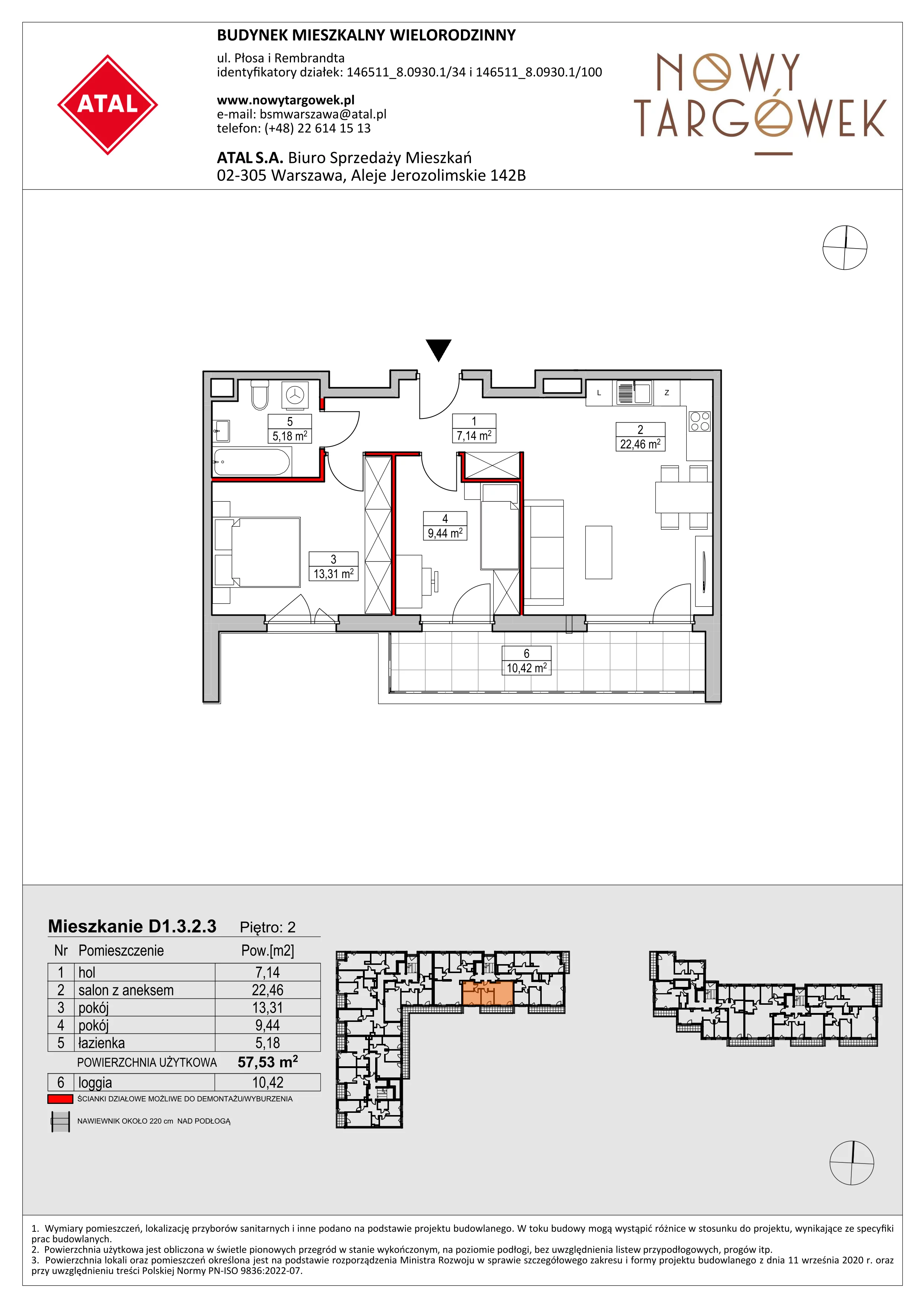 Mieszkanie 57,53 m², piętro 2, oferta nr D1.3.2.3, Nowy Targówek VI, Warszawa, Targówek, Targówek Mieszkaniowy, ul. Płosa 8