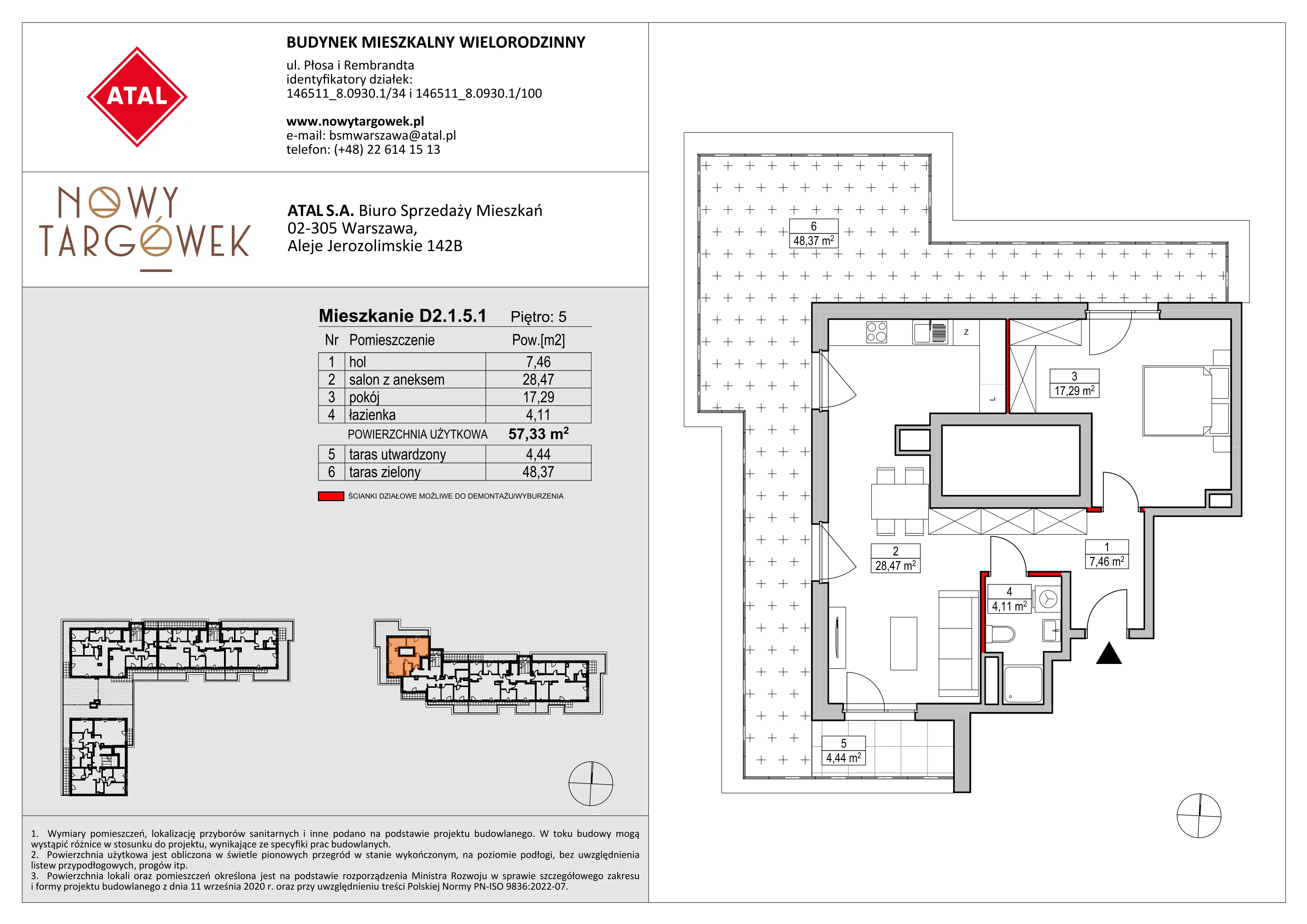 Mieszkanie 57,33 m², piętro 5, oferta nr D2.1.5.1, Nowy Targówek VI, Warszawa, Targówek, Targówek Mieszkaniowy, ul. Płosa 8