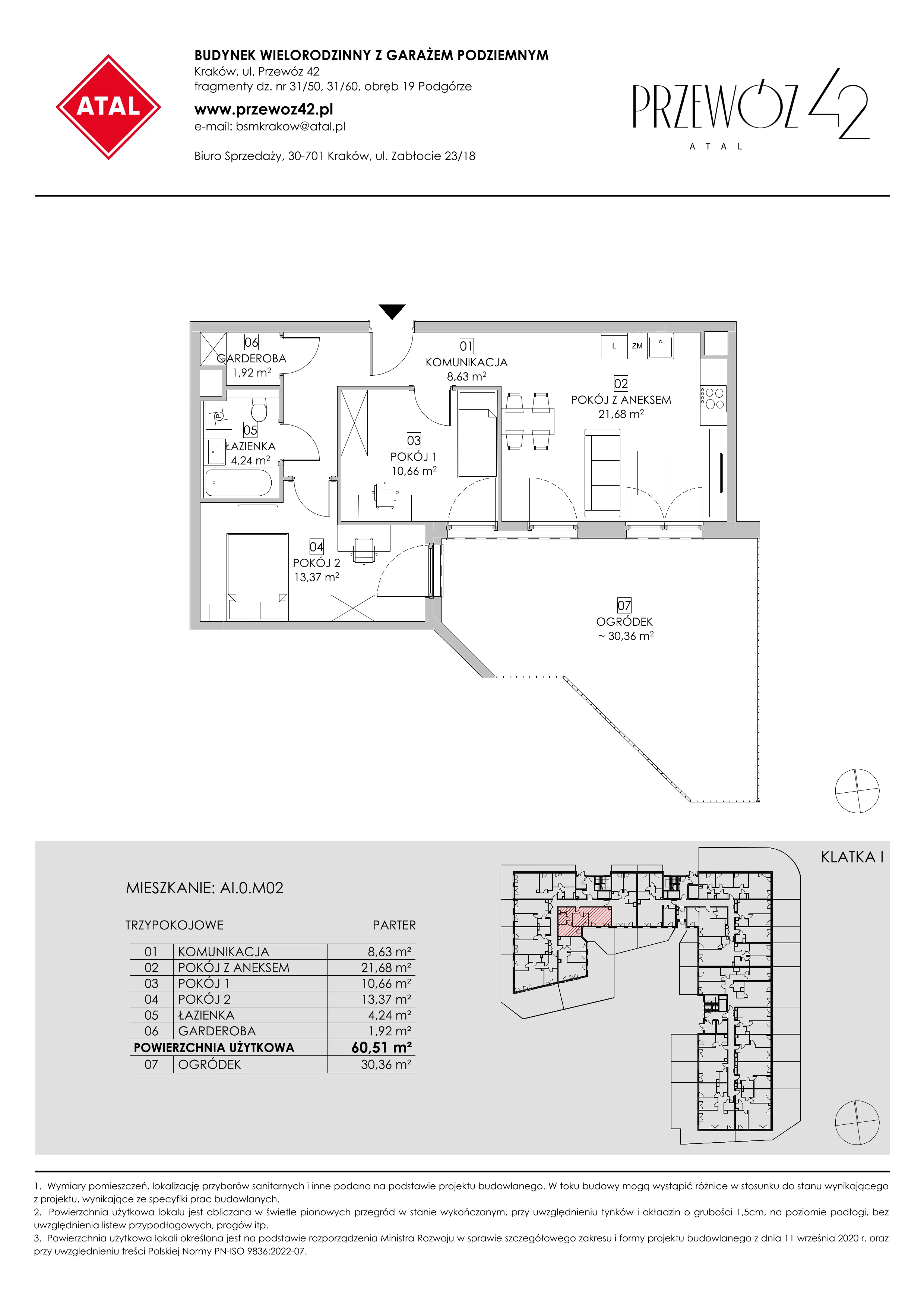 Mieszkanie 60,51 m², parter, oferta nr AI.0.M02, Przewóz 42 ATAL, Kraków, Podgórze, Płaszów, ul. Przewóz 42