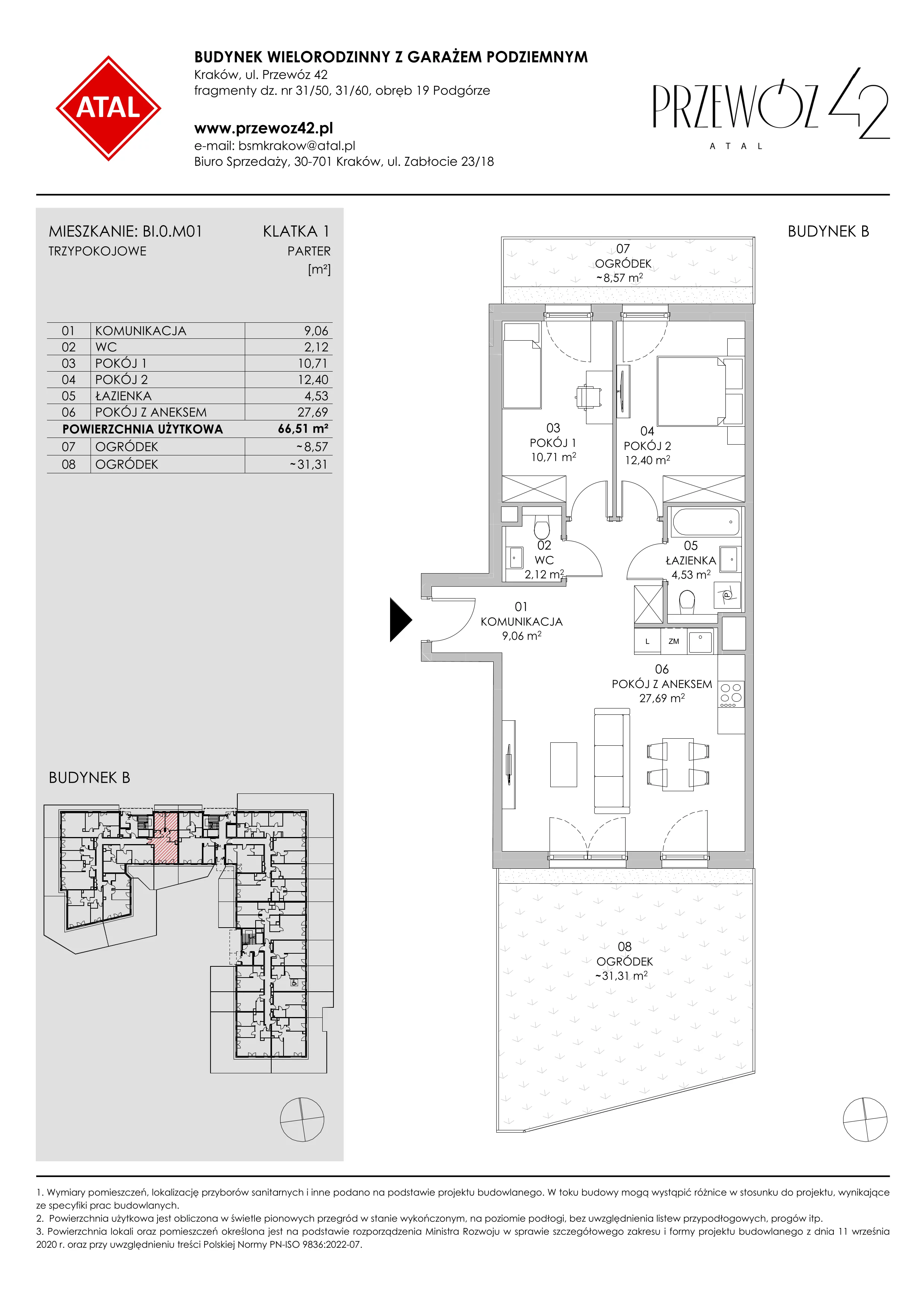 Mieszkanie 66,51 m², parter, oferta nr BI.0.M01, Przewóz 42 ATAL II, Kraków, Podgórze, Płaszów, ul. Przewóz 42