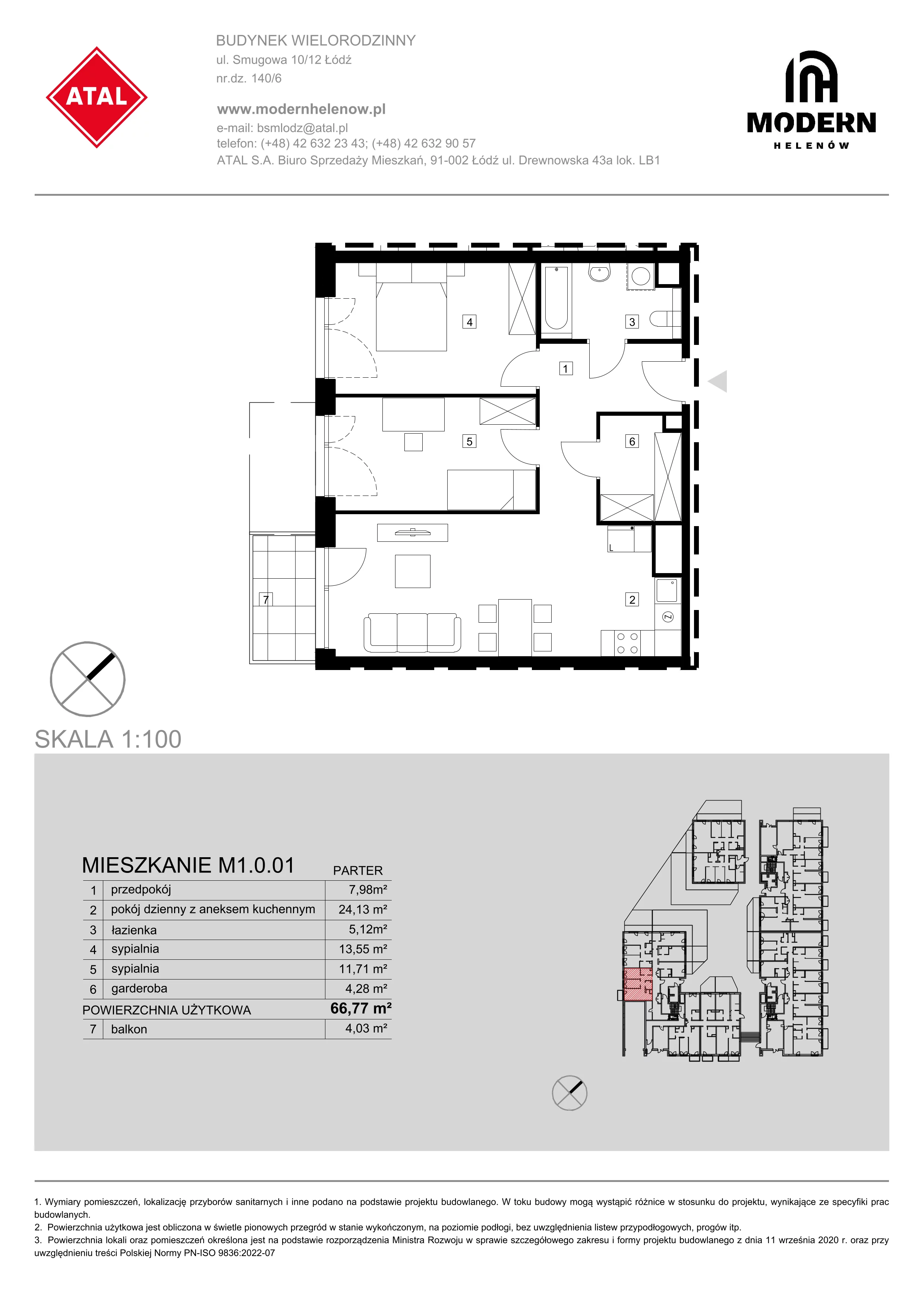 Mieszkanie 66,77 m², parter, oferta nr M1.0.01, Modern Helenów, Łódź, Bałuty, Helenów, ul. Smugowa 10/12