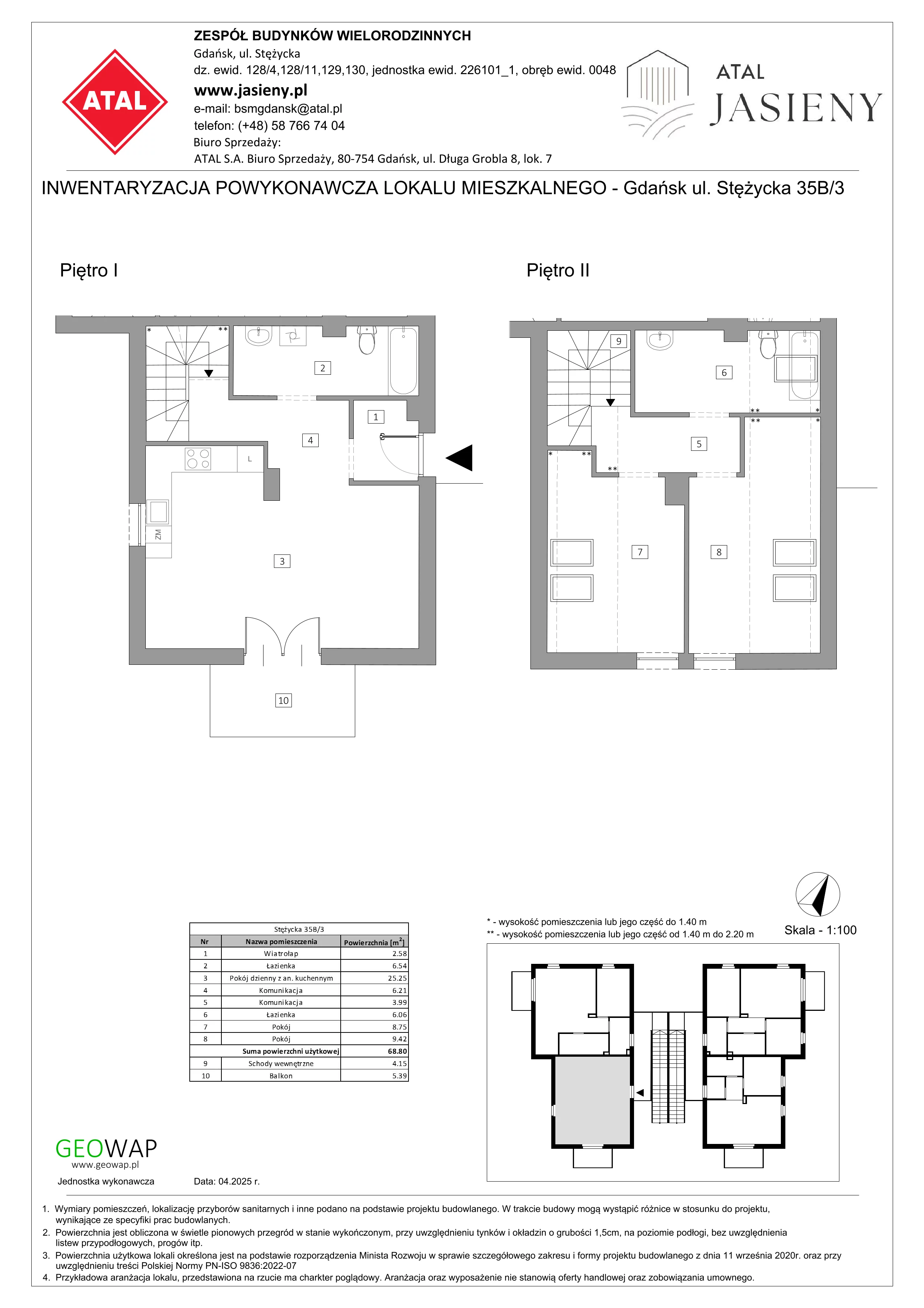 3 pokoje, mieszkanie 68,80 m², piętro 1, oferta nr 10.3, ATAL Jasieny, Gdańsk, Jasień, ul. Stężycka