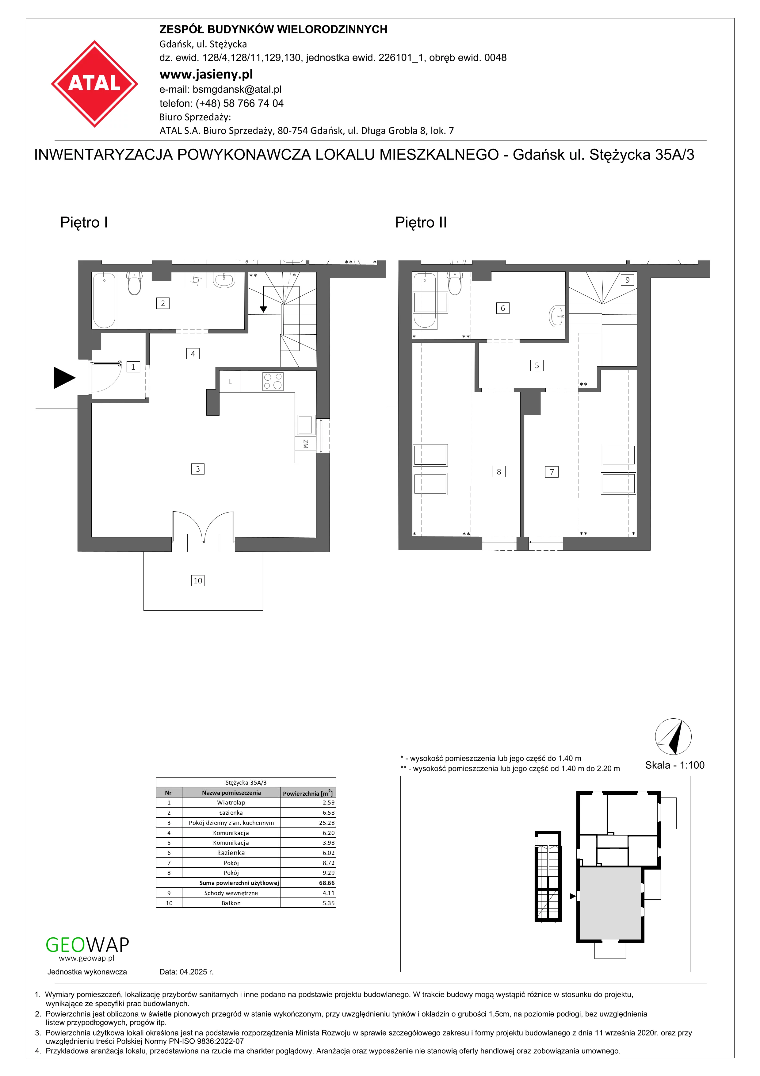 3 pokoje, mieszkanie 68,66 m², piętro 1, oferta nr 11.3, ATAL Jasieny, Gdańsk, Jasień, ul. Stężycka