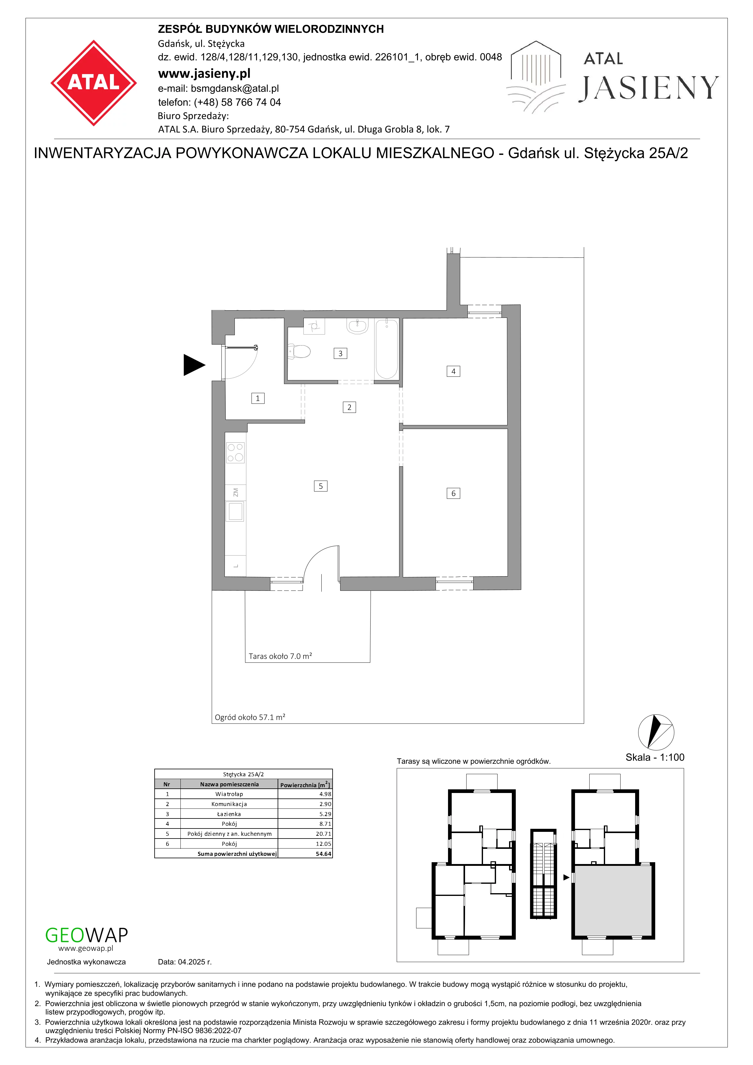 3 pokoje, mieszkanie 54,64 m², parter, oferta nr 2.2, ATAL Jasieny, Gdańsk, Jasień, ul. Stężycka
