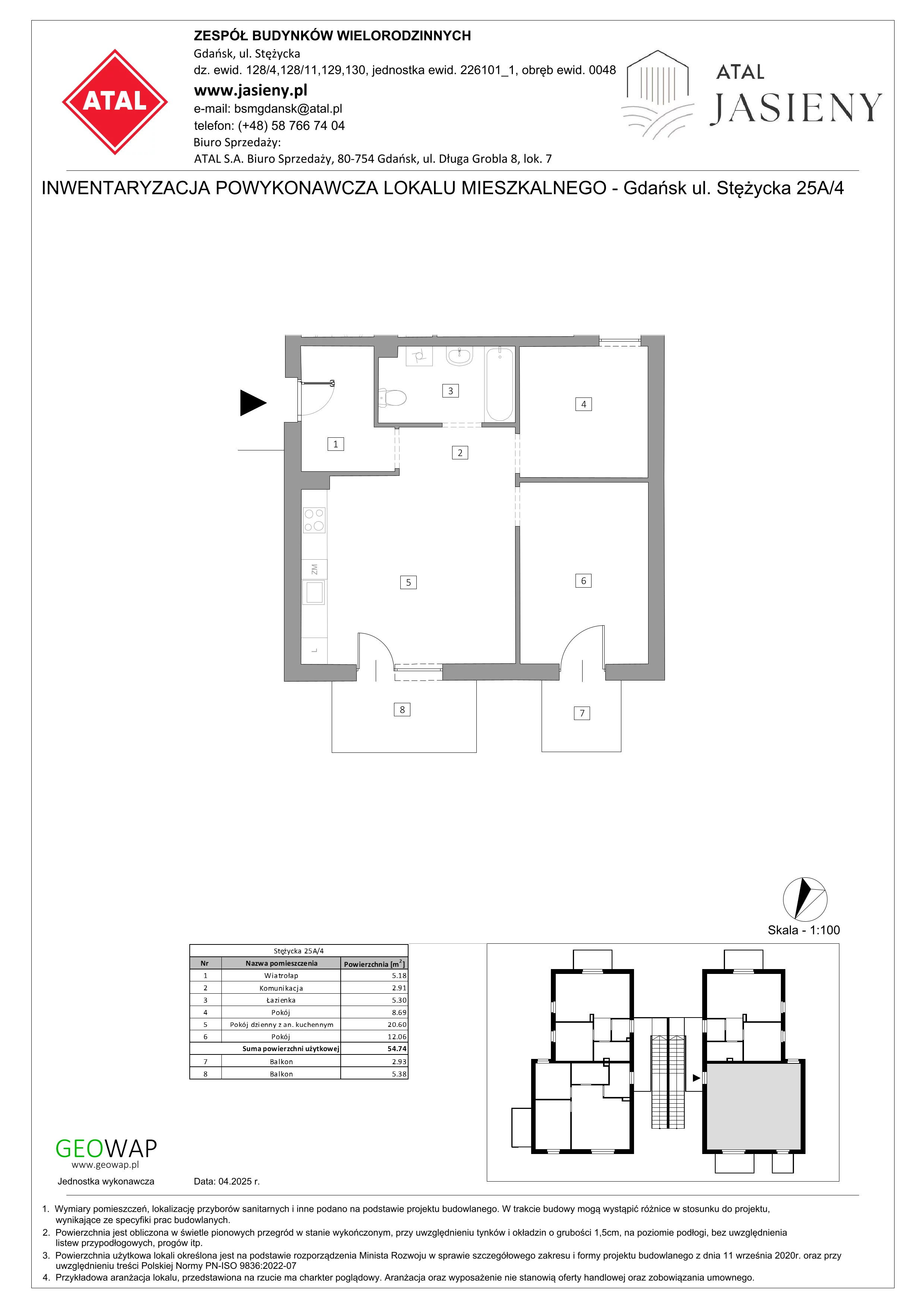 3 pokoje, mieszkanie 54,74 m², piętro 1, oferta nr 2.4, ATAL Jasieny, Gdańsk, Jasień, ul. Stężycka