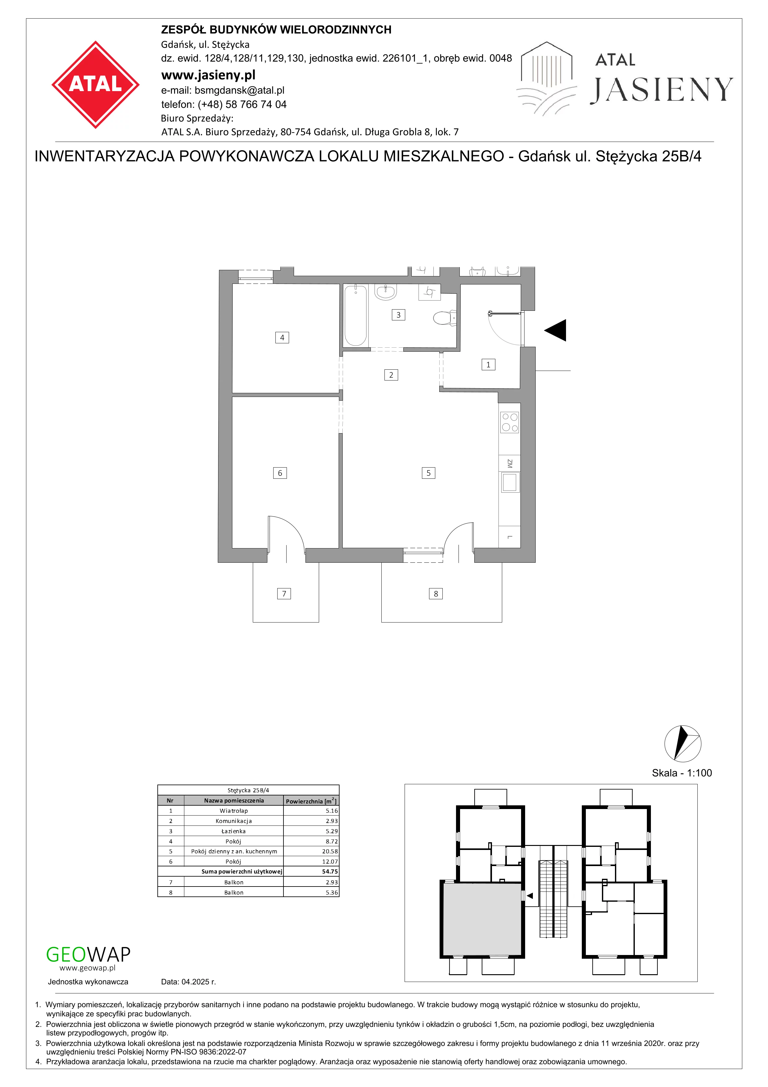 3 pokoje, mieszkanie 54,75 m², piętro 1, oferta nr 3.4, ATAL Jasieny, Gdańsk, Jasień, ul. Stężycka