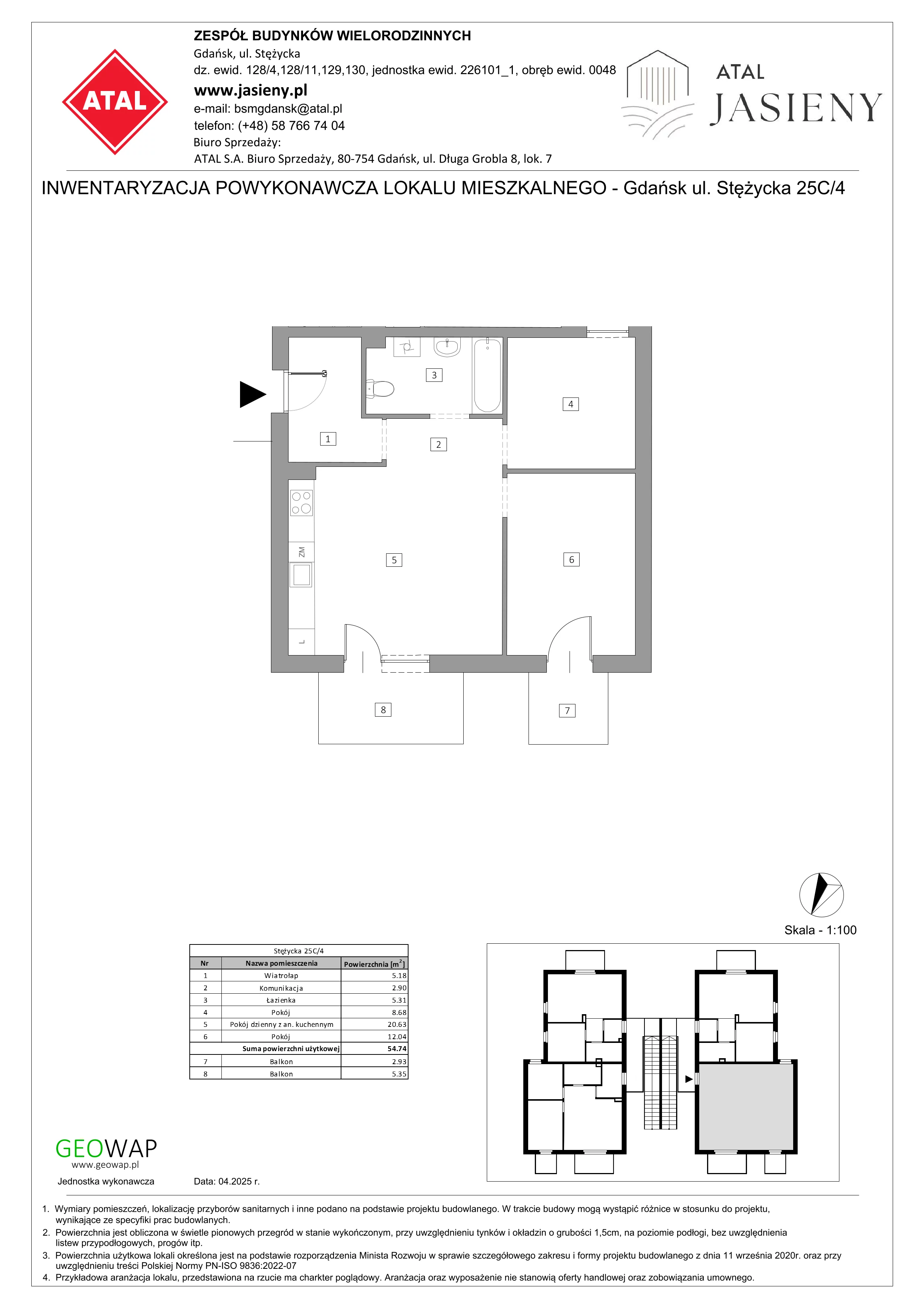 3 pokoje, mieszkanie 54,74 m², piętro 1, oferta nr 4.4, ATAL Jasieny, Gdańsk, Jasień, ul. Stężycka