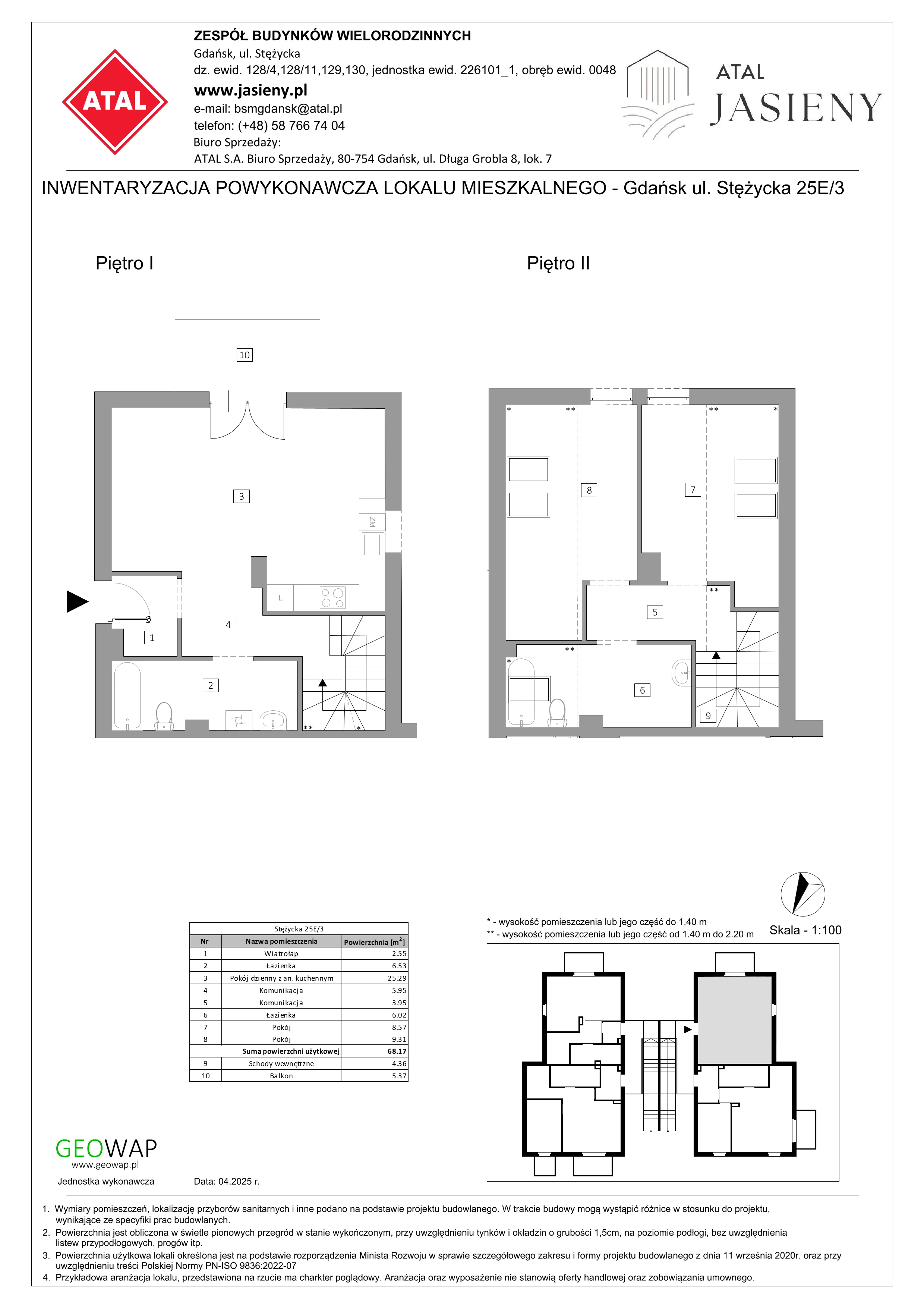 3 pokoje, mieszkanie 68,17 m², piętro 1, oferta nr 6.3, ATAL Jasieny, Gdańsk, Jasień, ul. Stężycka