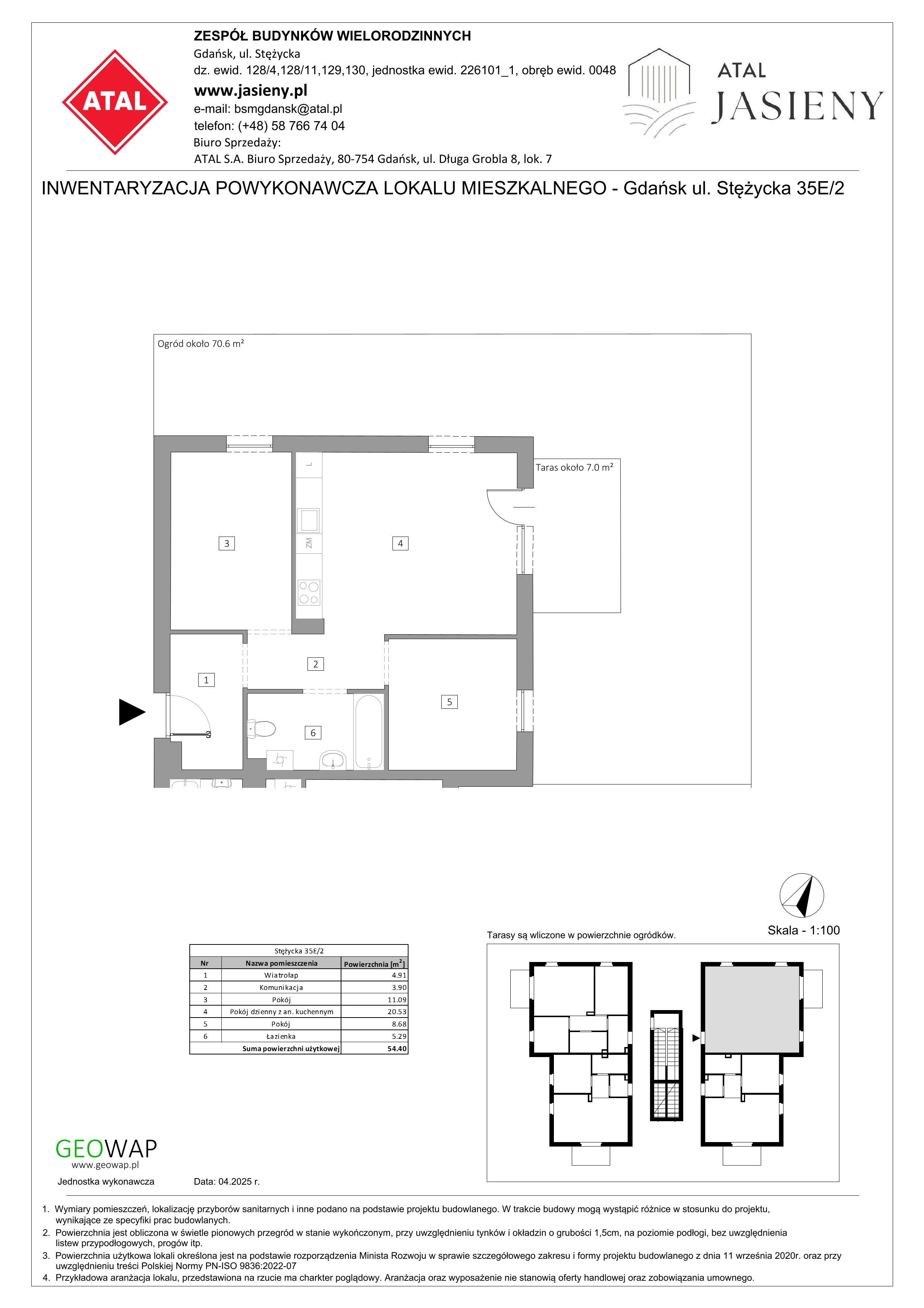 3 pokoje, mieszkanie 54,40 m², parter, oferta nr 7.2, ATAL Jasieny, Gdańsk, Jasień, ul. Stężycka