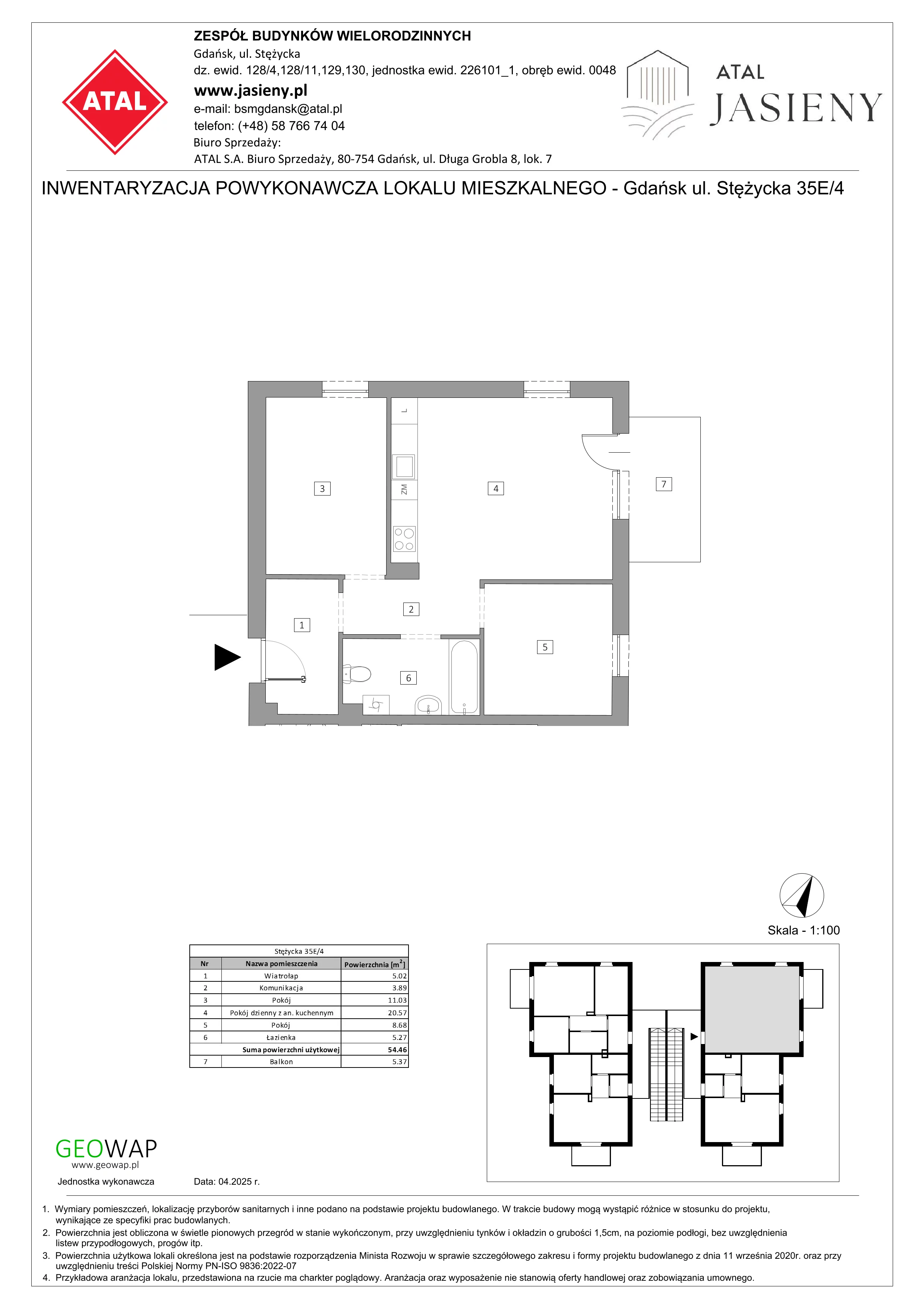 3 pokoje, mieszkanie 54,46 m², piętro 1, oferta nr 7.4, ATAL Jasieny, Gdańsk, Jasień, ul. Stężycka