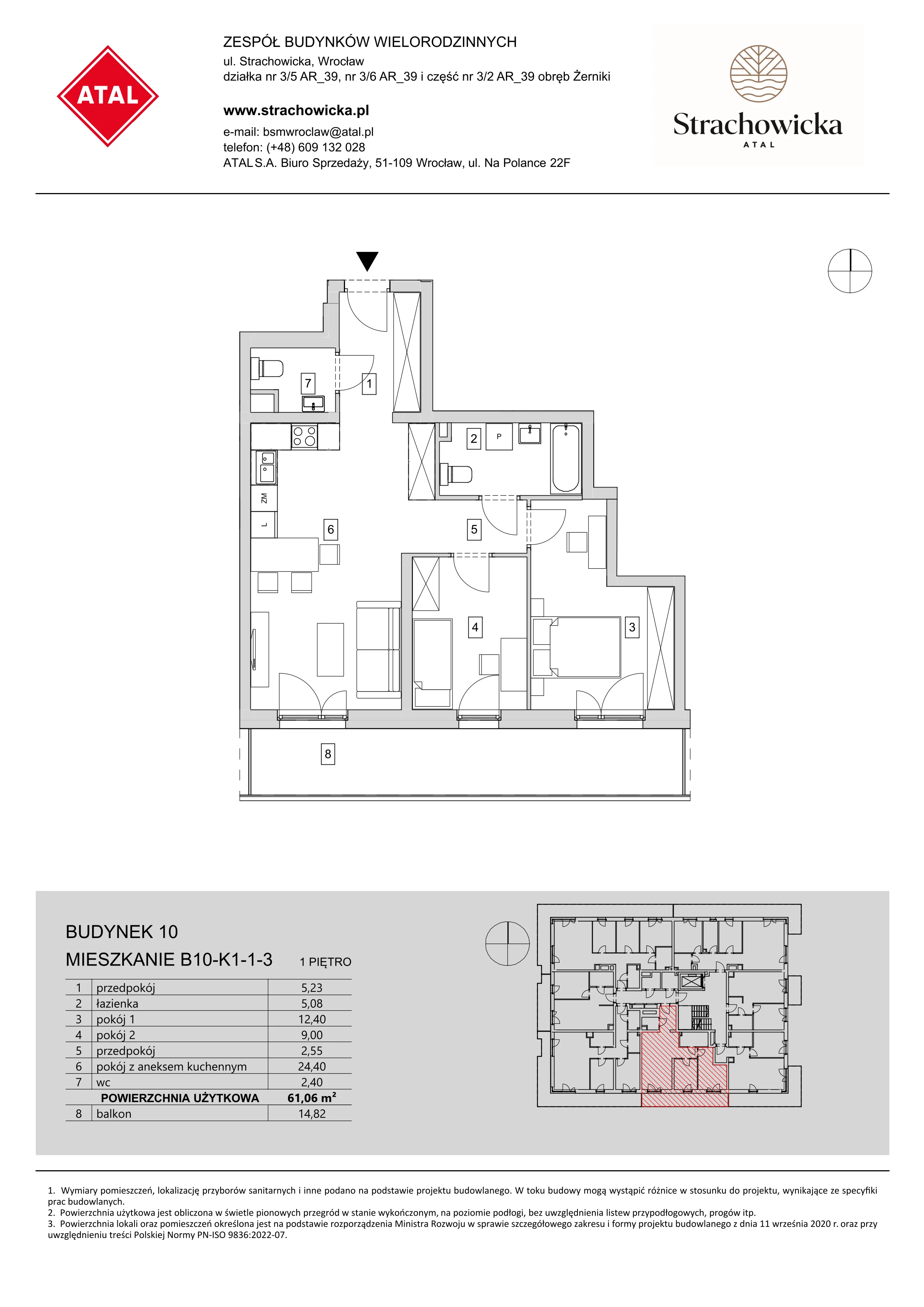 Mieszkanie 61,06 m², piętro 1, oferta nr B10-K1-1-3, ATAL Strachowicka, Wrocław, Żerniki, Fabryczna, ul. Strachowicka