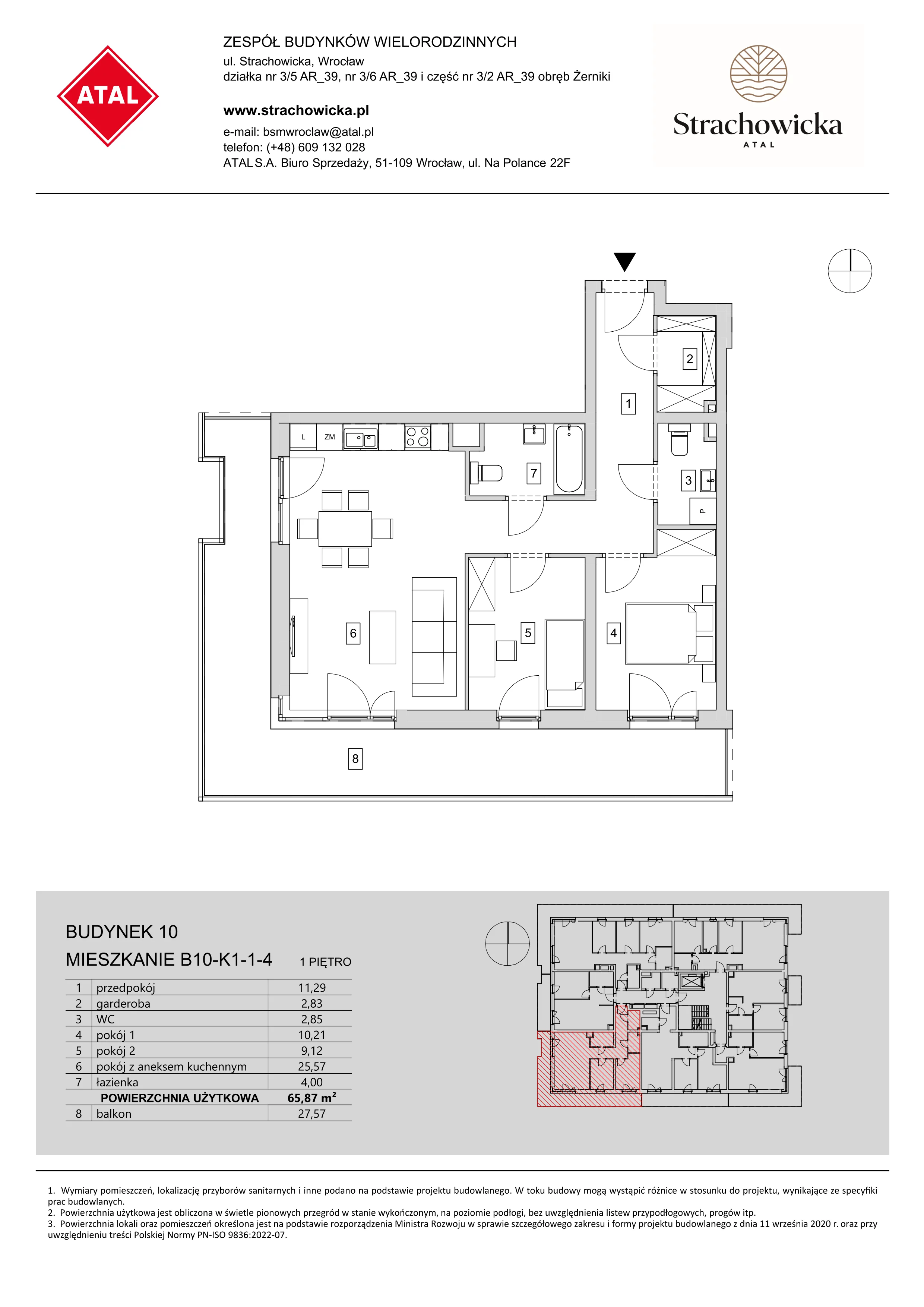 Mieszkanie 65,87 m², piętro 1, oferta nr B10-K1-1-4, ATAL Strachowicka, Wrocław, Żerniki, Fabryczna, ul. Strachowicka